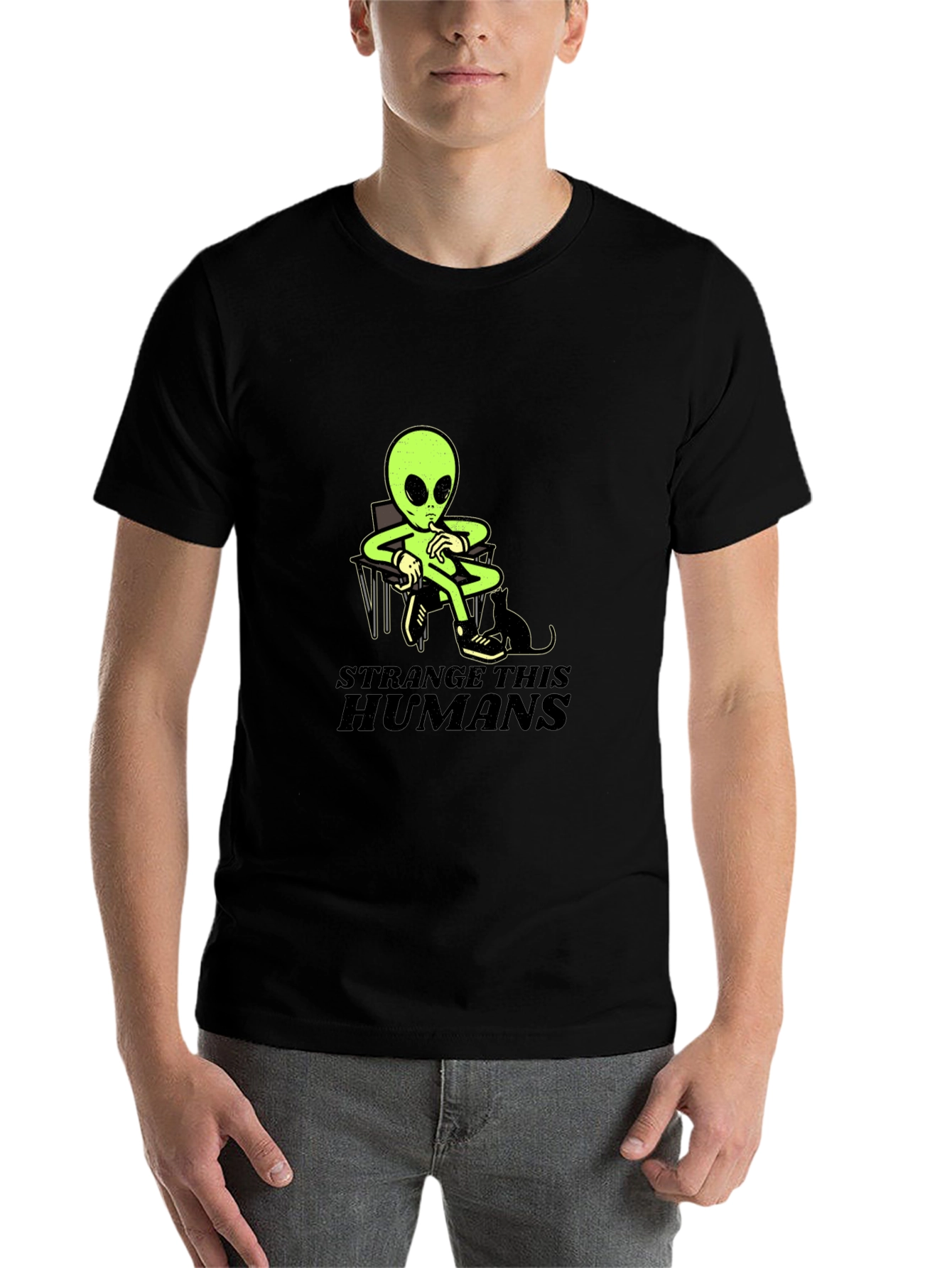 Black Strange This Humans Alien Black T-Shirt view 7
