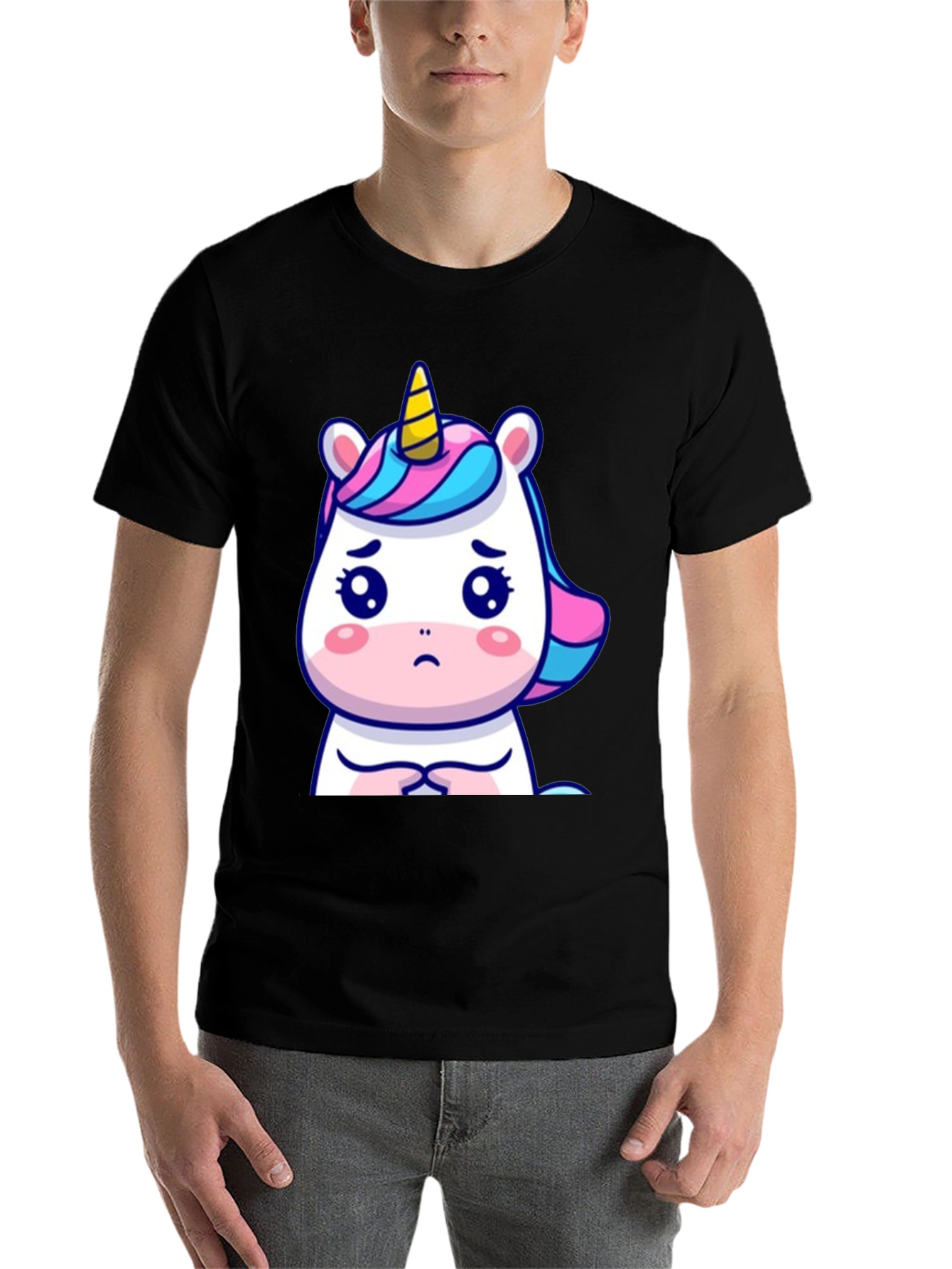 Black Sad Unicorn Graphic Tee - Black Cotton Comfort view 7