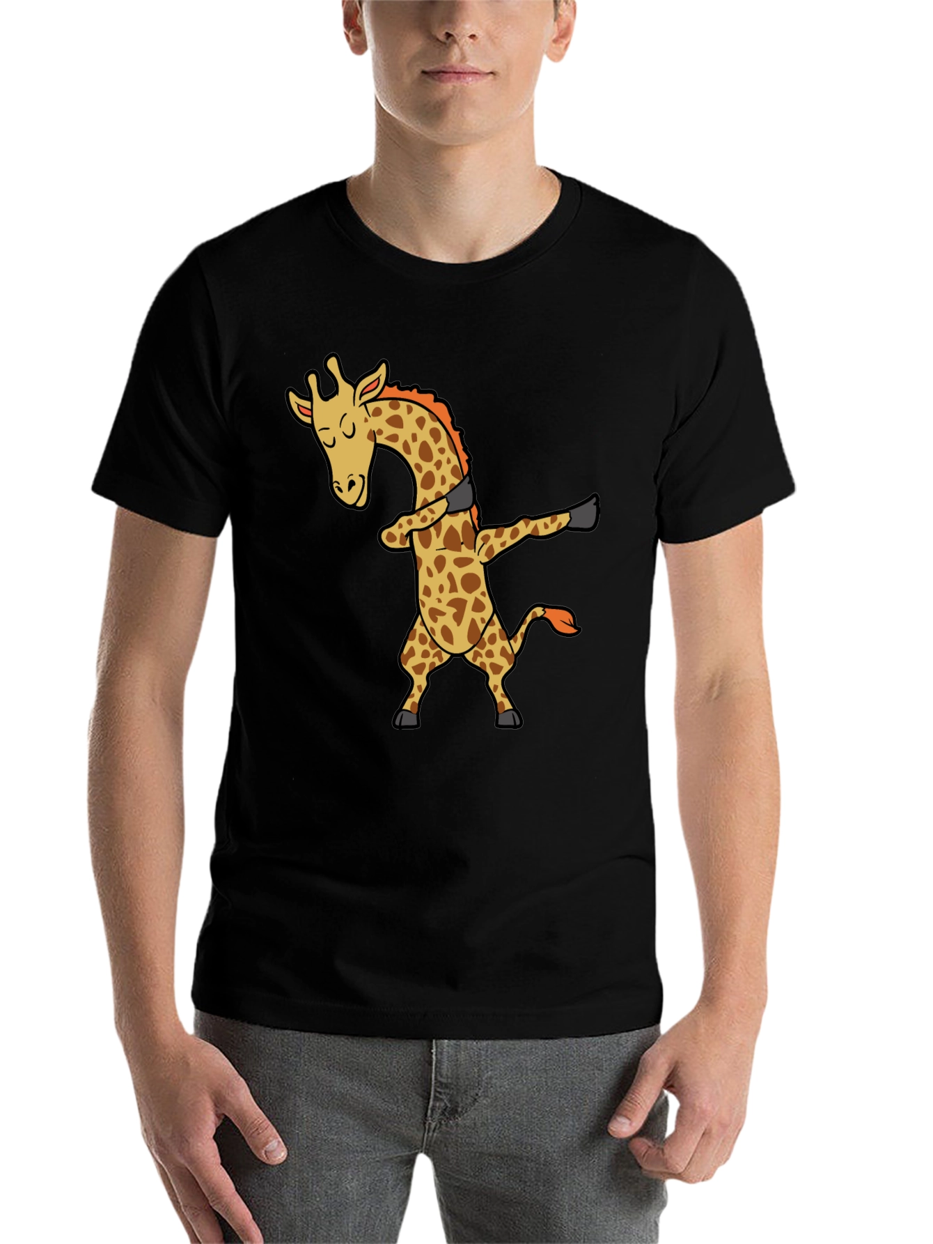 Black Dabbing Giraffe Black T-Shirt - Trendy Graphic Tee view 7