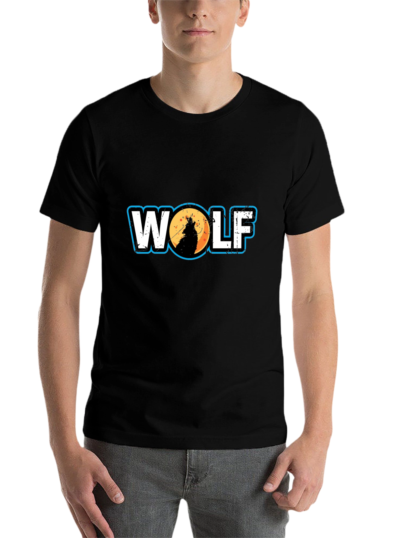 Black Wolf Silhouette Graphic Tee - Black Cotton T-Shirt view 7