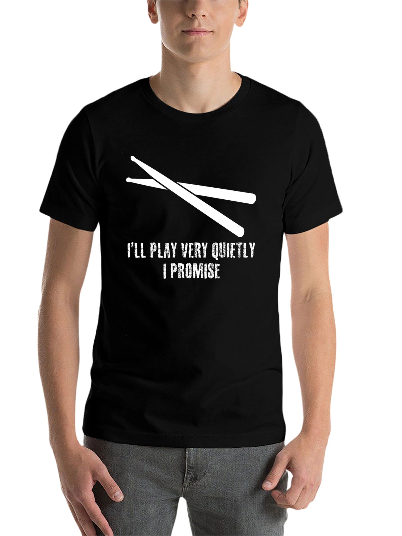 Black Drummer T-Shirt - I'll Play Very Quietly Promise view 7
