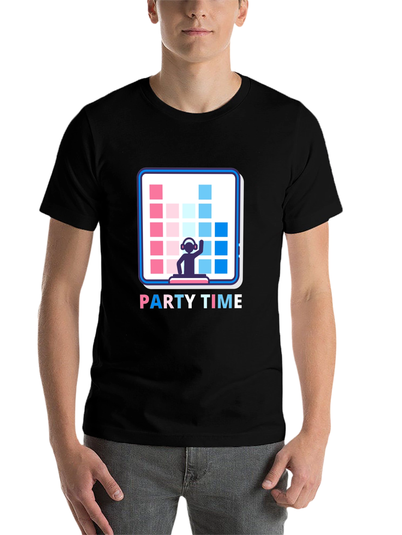 Black Party Time DJ Graphic Tee - Black Cotton T-Shirt view 7