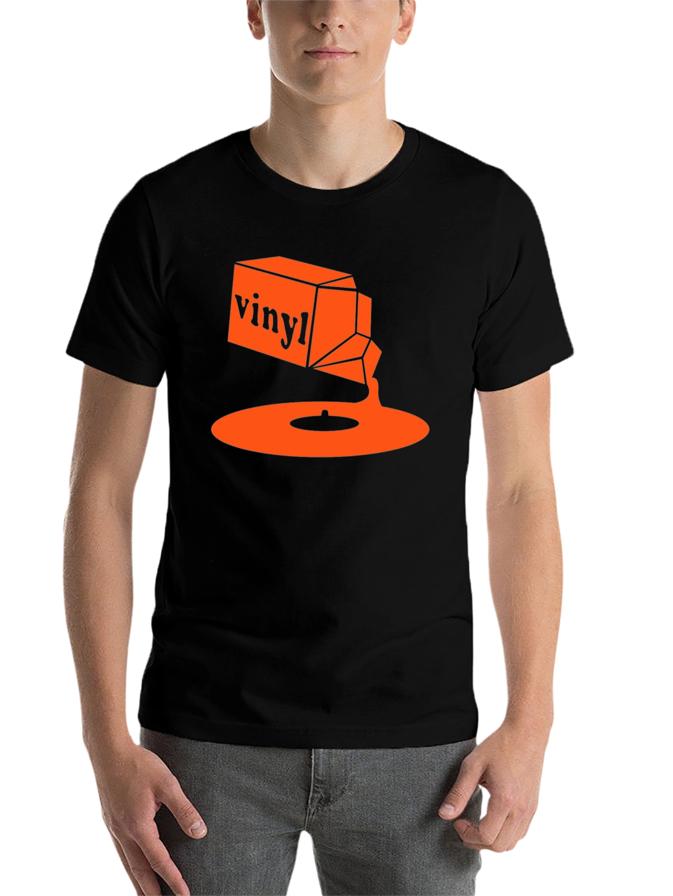 Black Vinyl Music T-Shirt - Retro Orange Design view 7