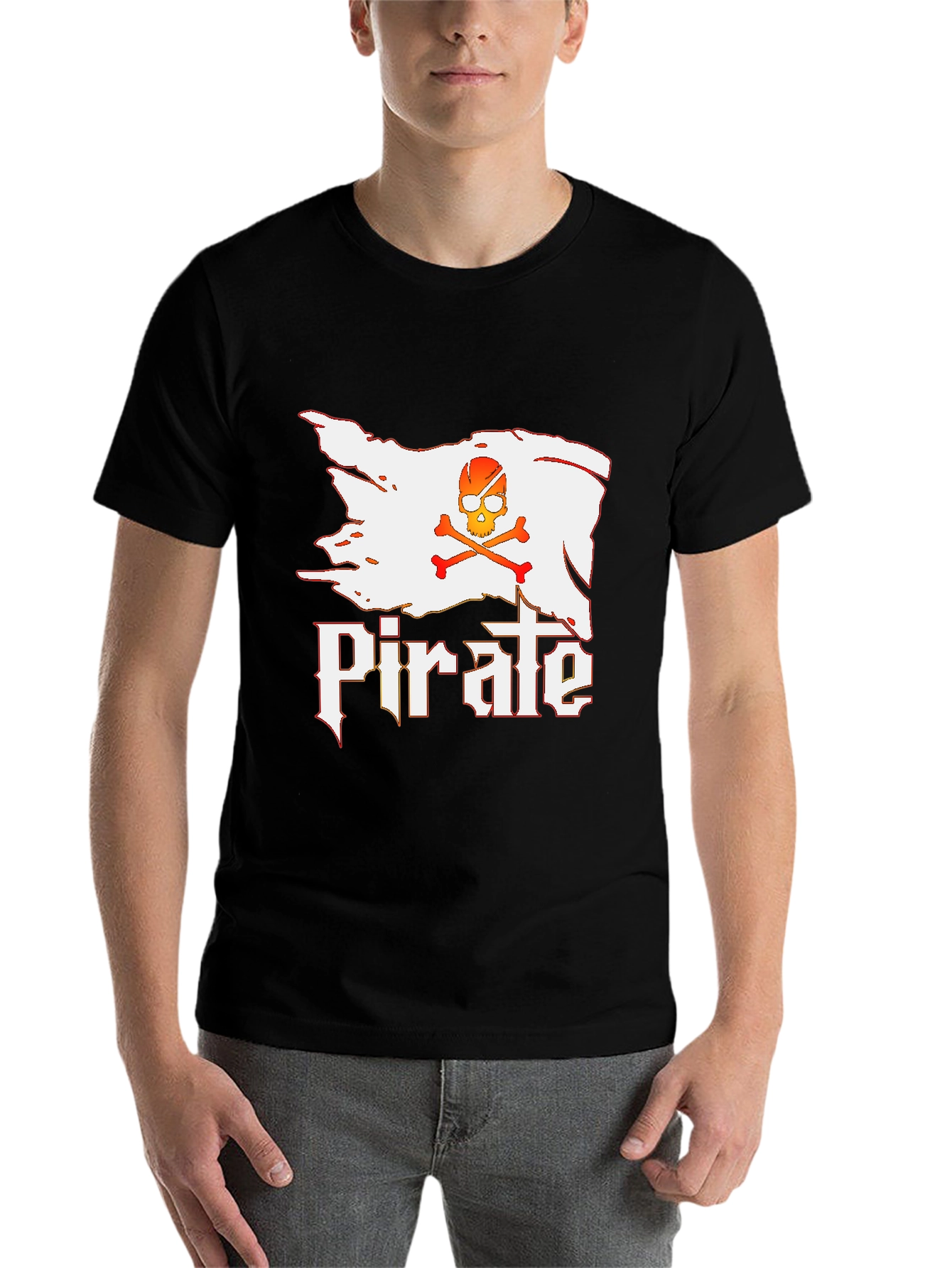 Black Pirate Skull Graphic T-Shirt - Black Cotton Tee view 7
