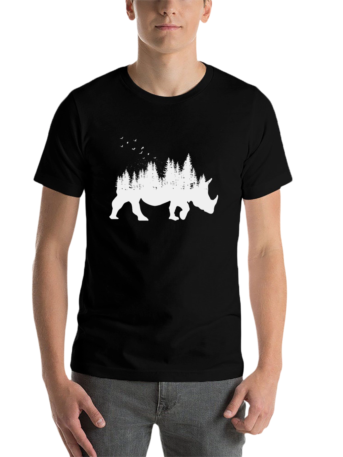 Black Rhino Forest Graphic Tee - Nature Inspired Shirt view 7