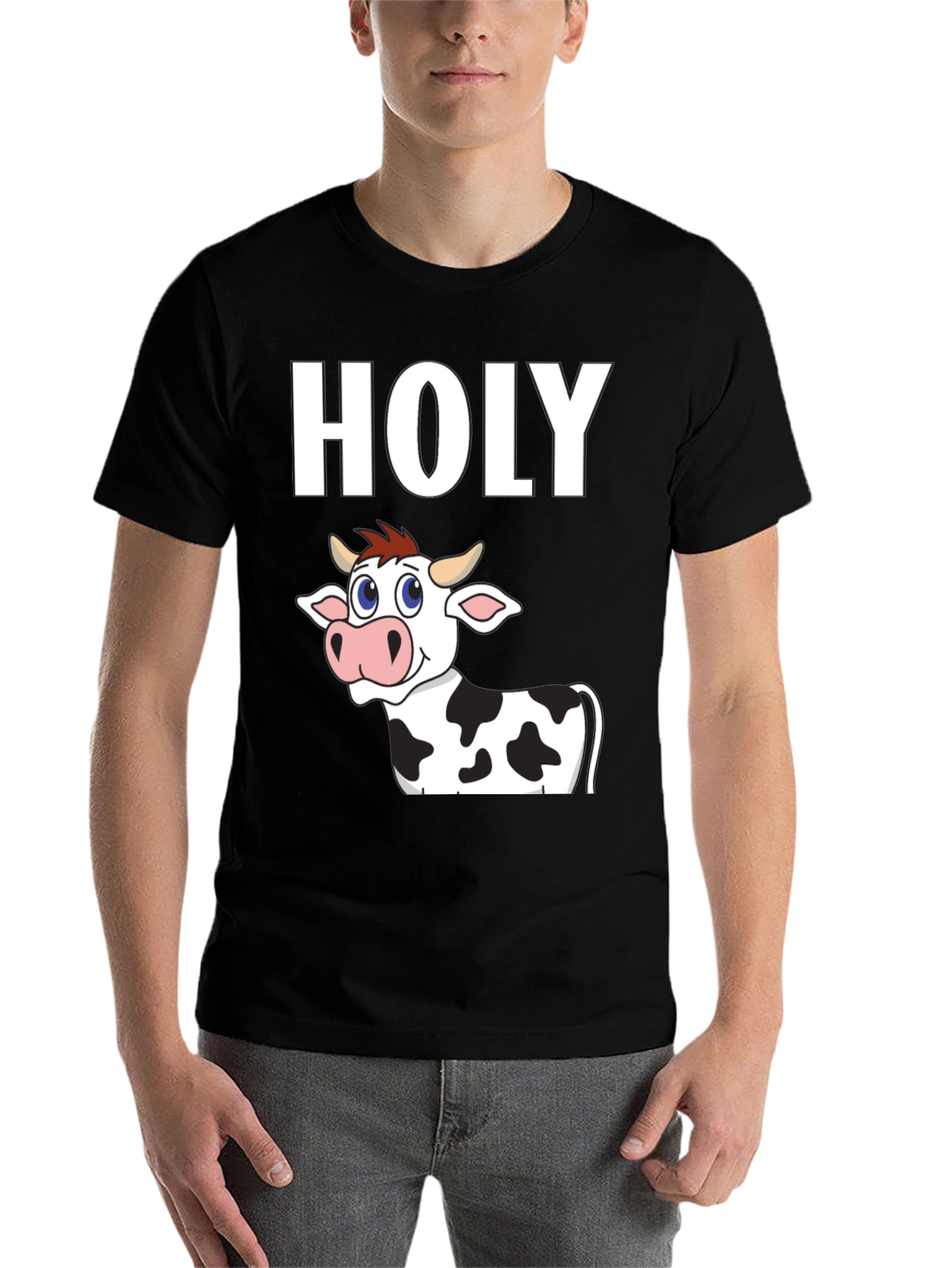 Black Holy Cow T-Shirt - Funny Cartoon Animal Tee view 7