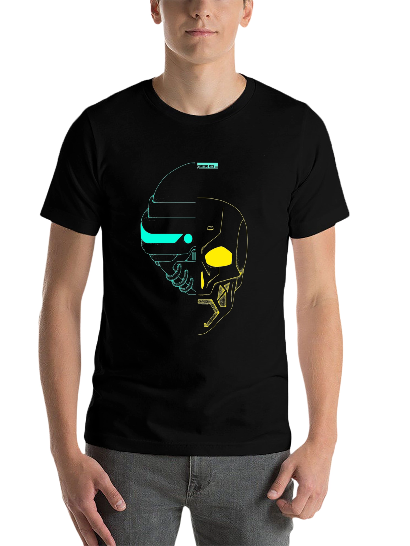 Black Game On Tee: Cyberpunk Skull Graphic T-Shirt view 7