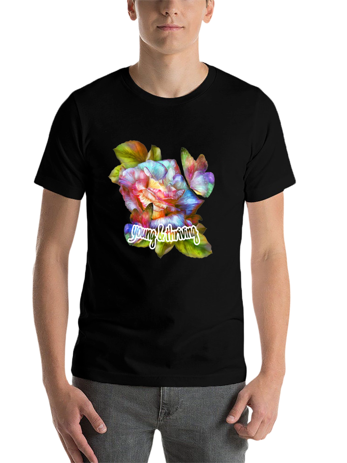Black Young & Thriving Floral Graphic T-Shirt view 7