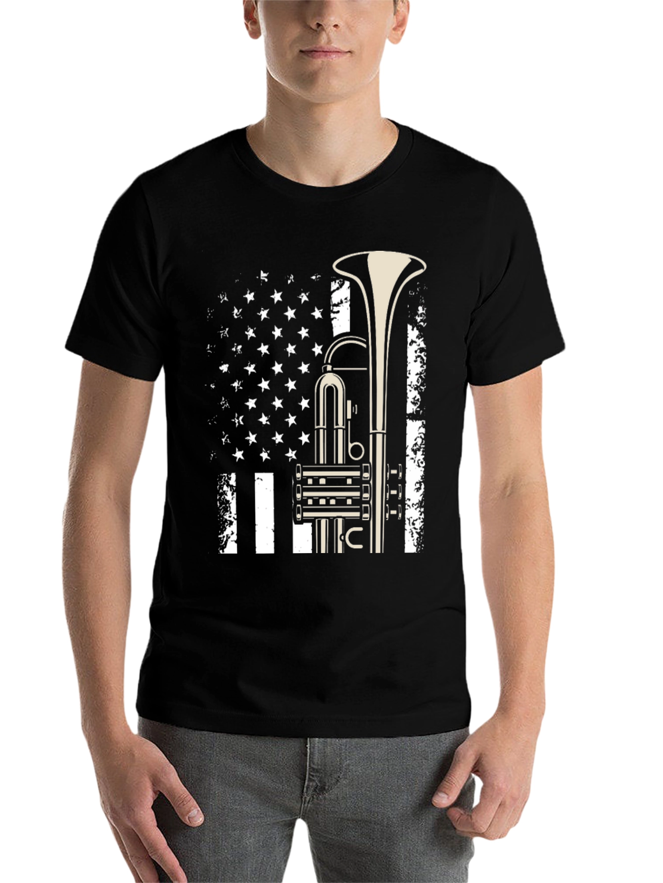 Black Trumpet Flag Graphic Tee - Music Lover Shirt view 7