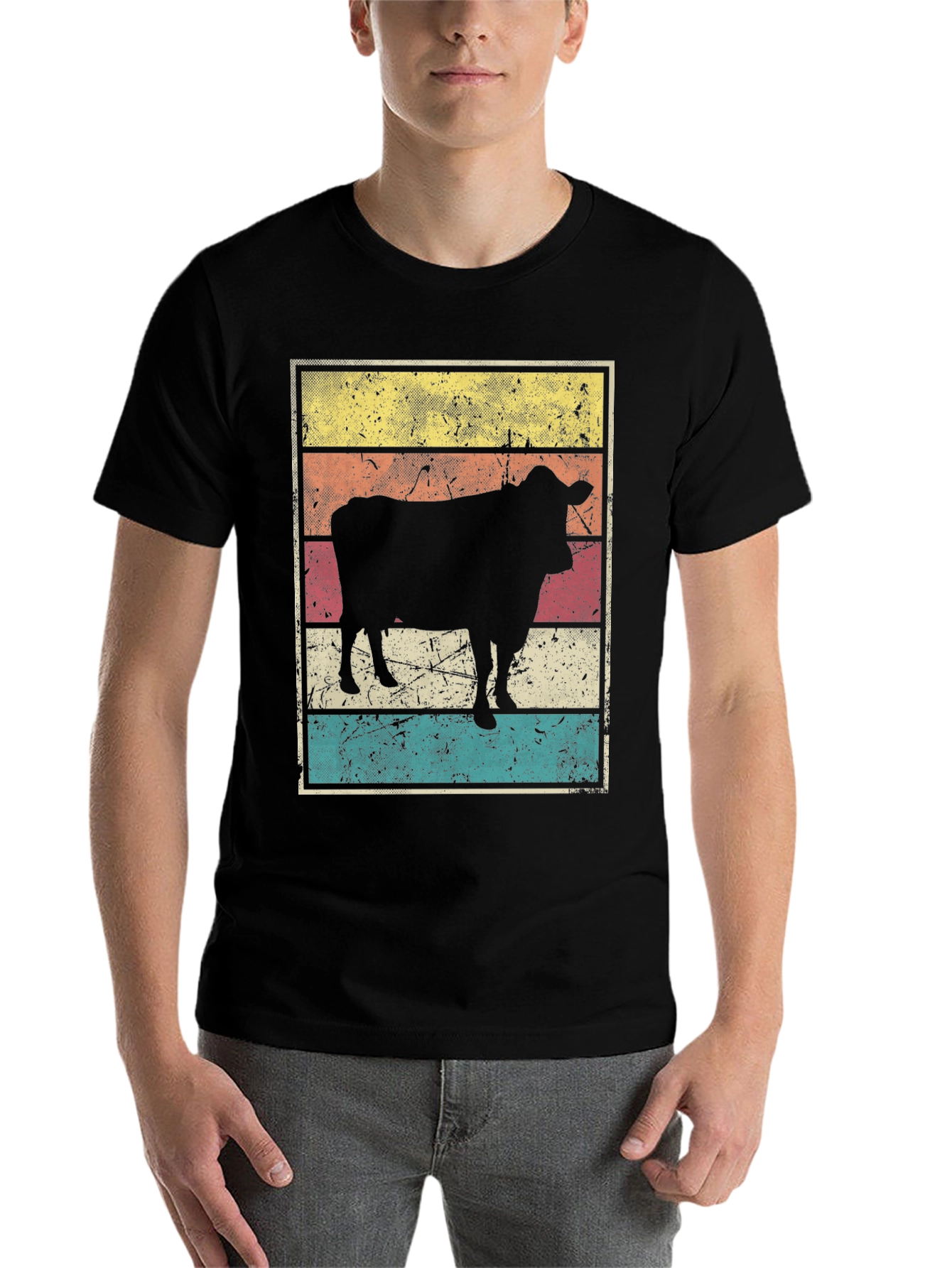Black Retro Cow Graphic T-Shirt view 7