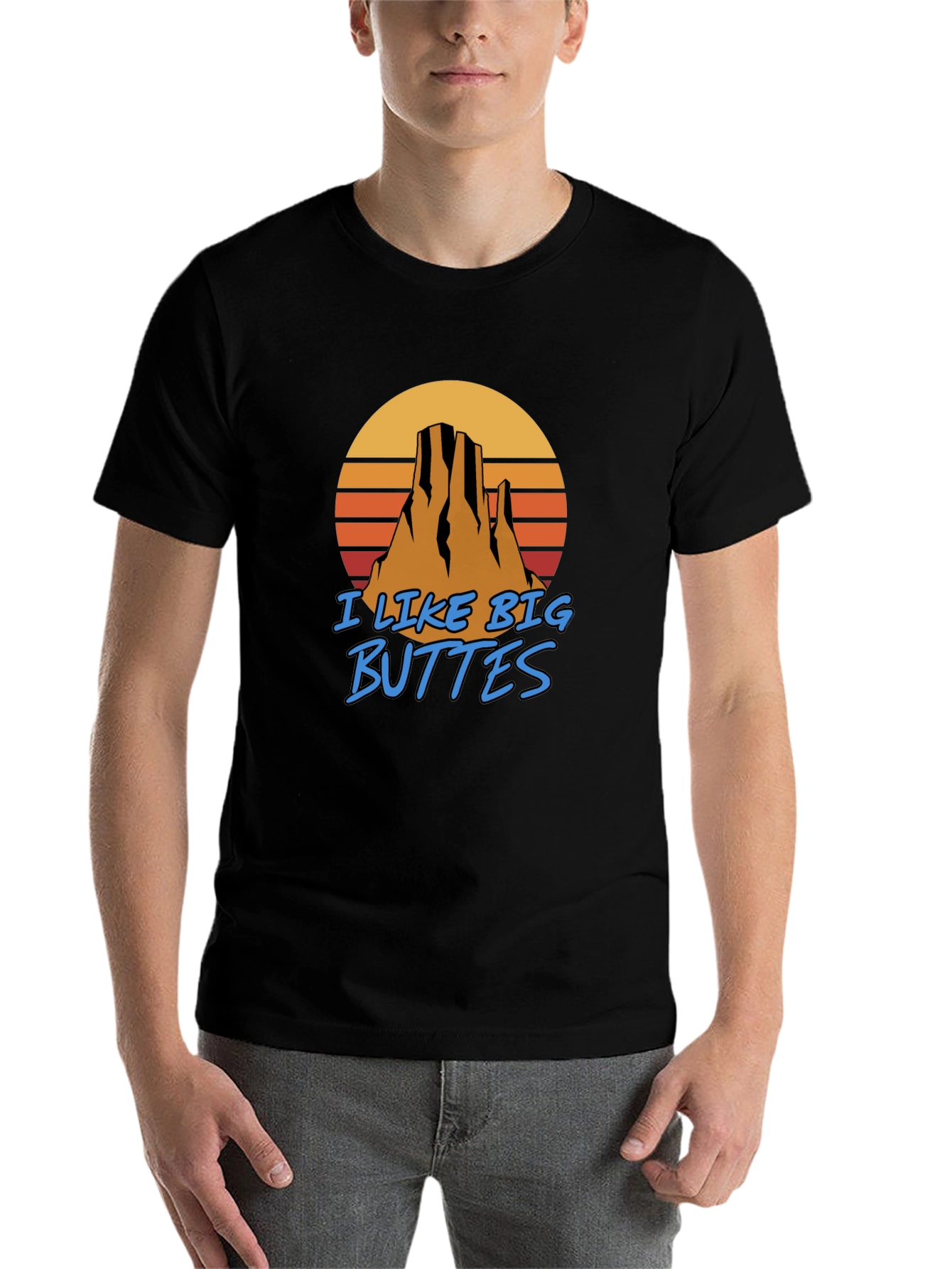 Black I Like Big Buttes Men's Graphic Tee - Desert Mountain Sunset T-Shirt view 7