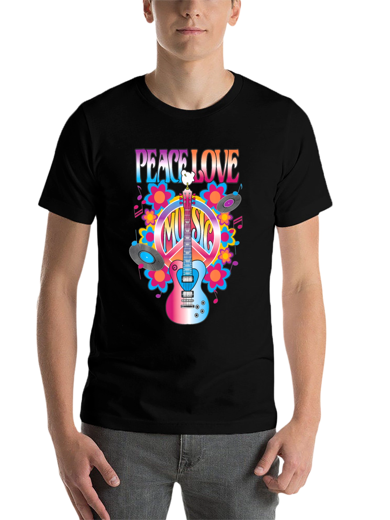 Black Peace Love Music T-Shirt view 7