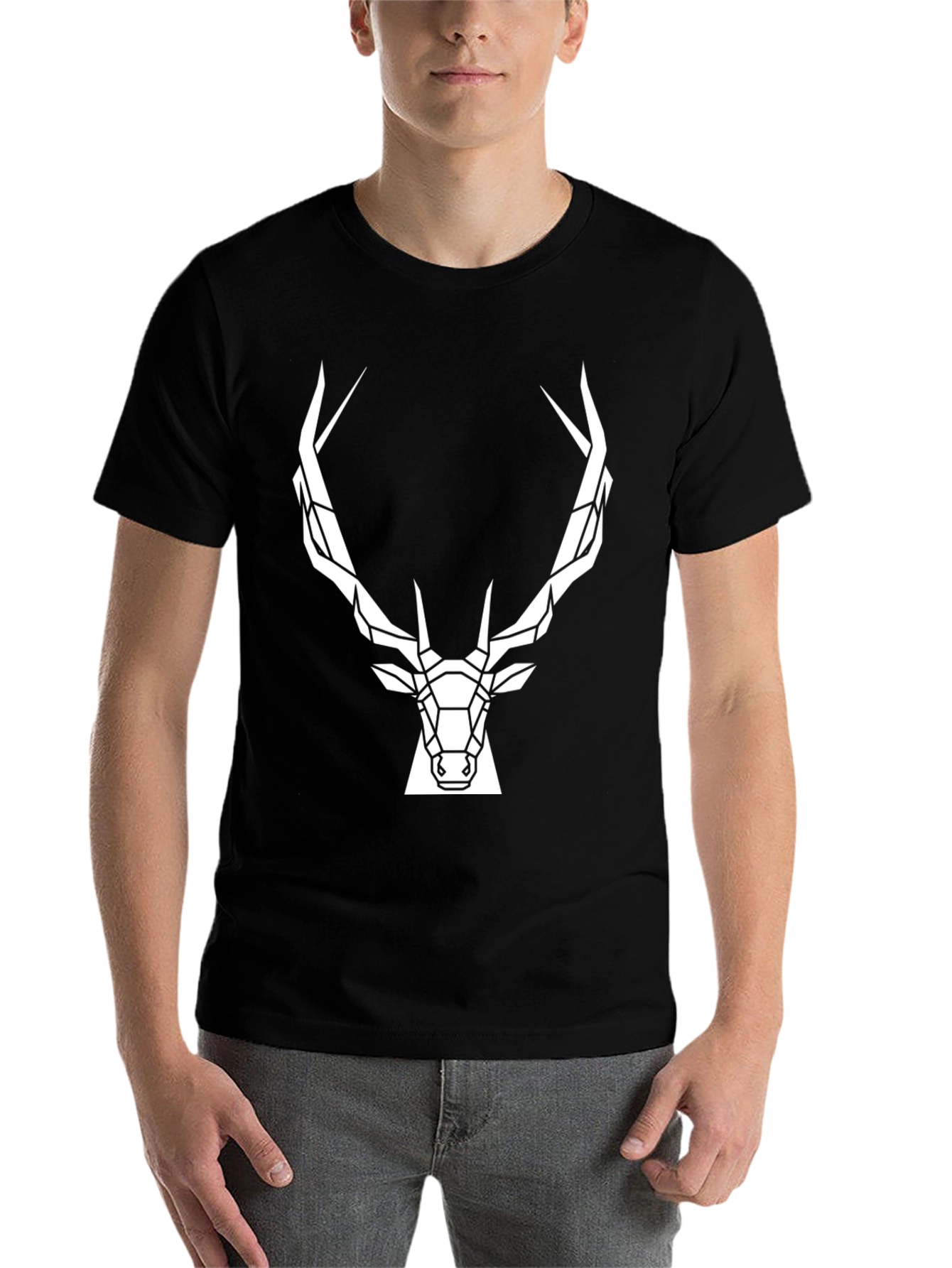 Black Geometric Deer Head T-Shirt - Modern Graphic Tee view 7