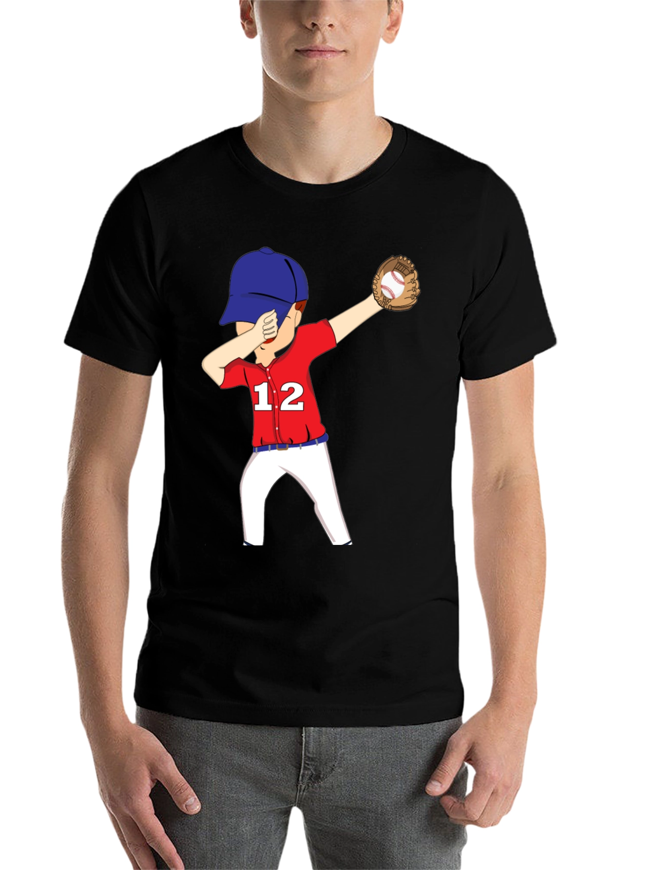 Black Dabbing Baseball Player Graphic T-Shirt view 7