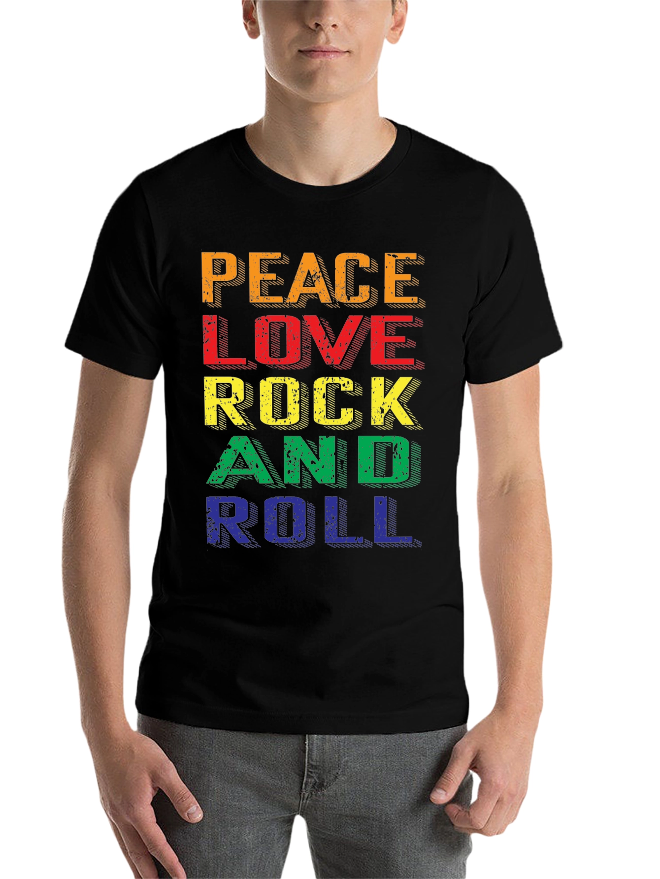 Black Peace Love Rock & Roll Graphic Tee view 7