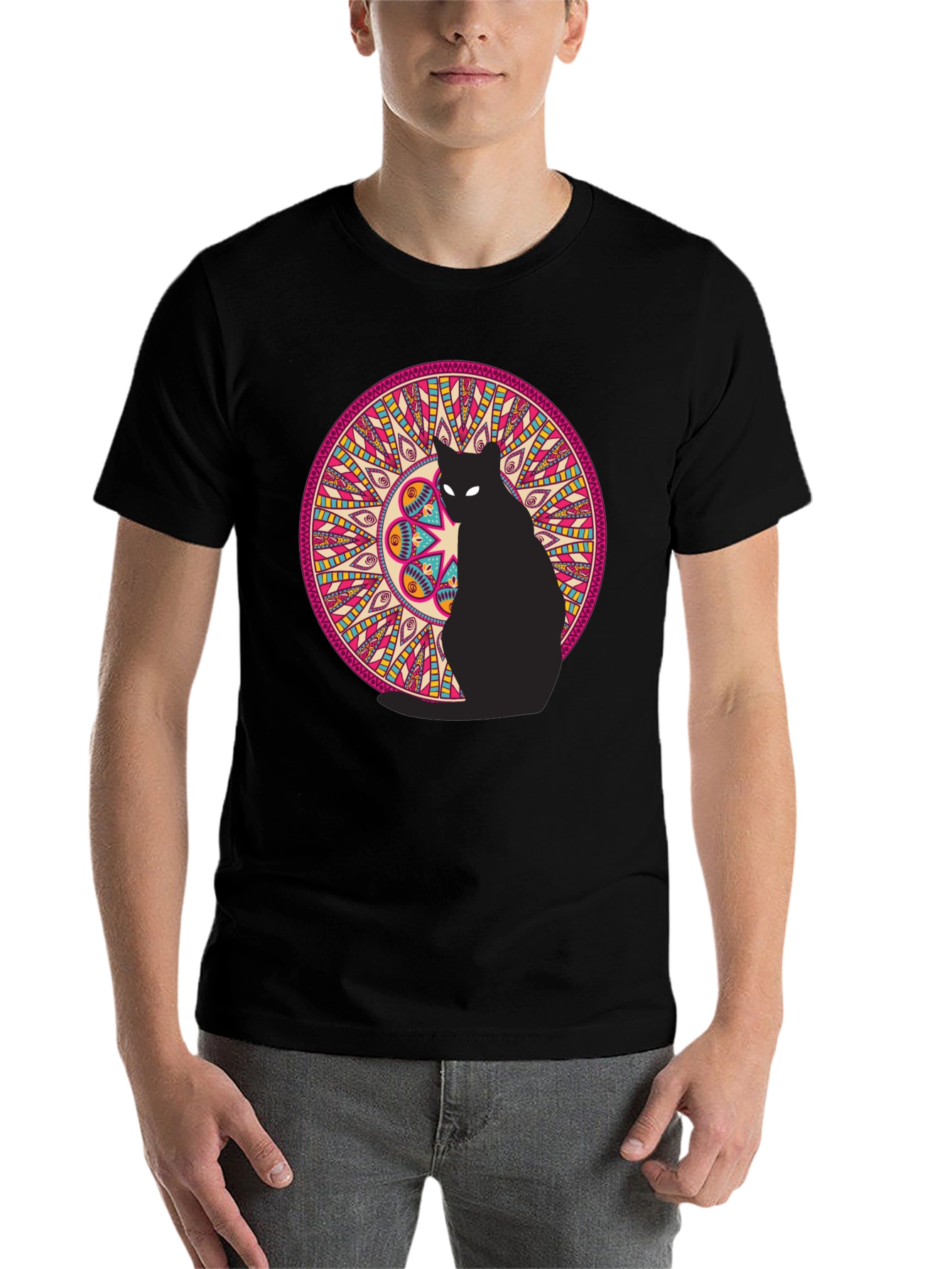 Black Black Cat Mandala Graphic Tee view 7