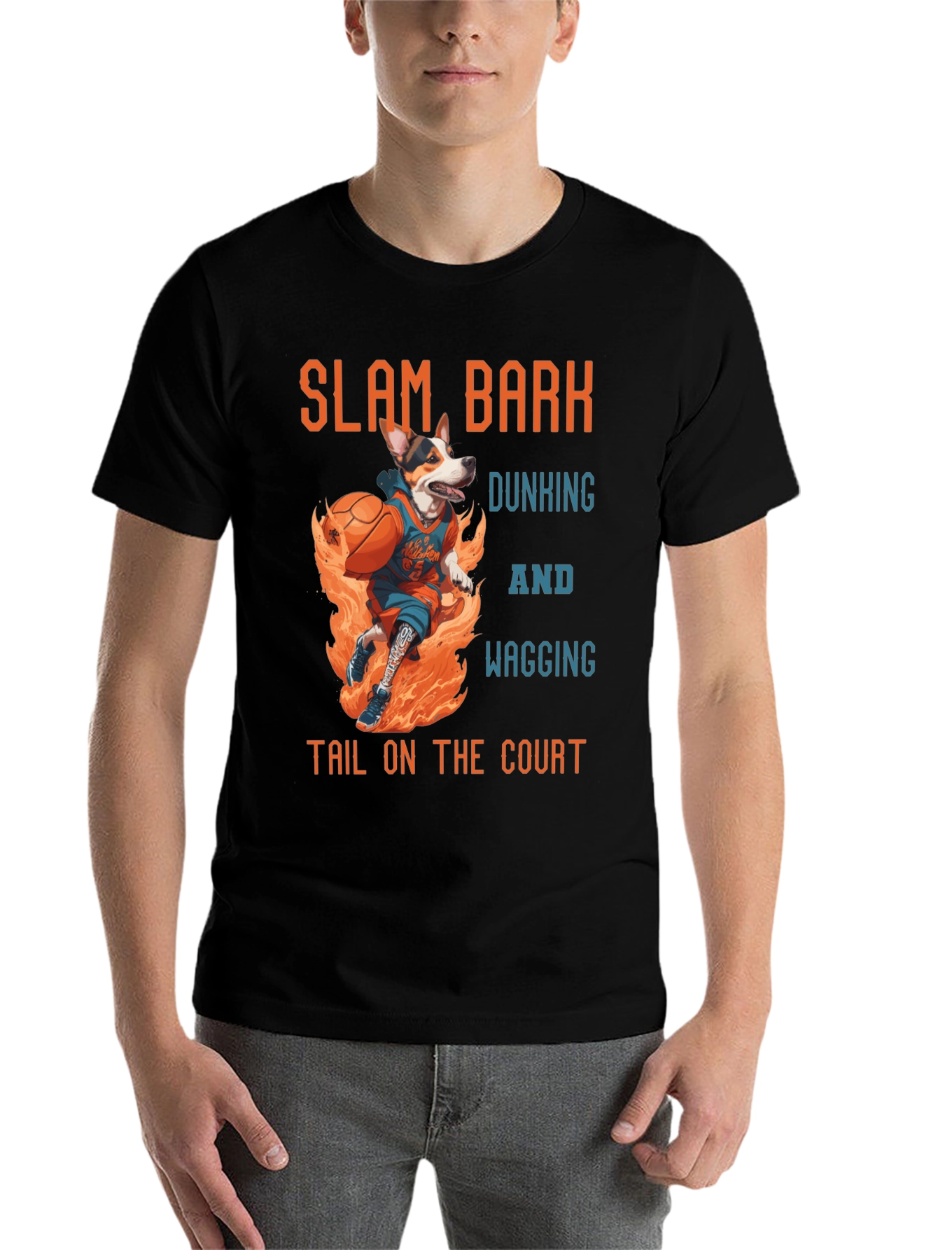 Black Slam Bark Dunking Dog Graphic T-Shirt view 7