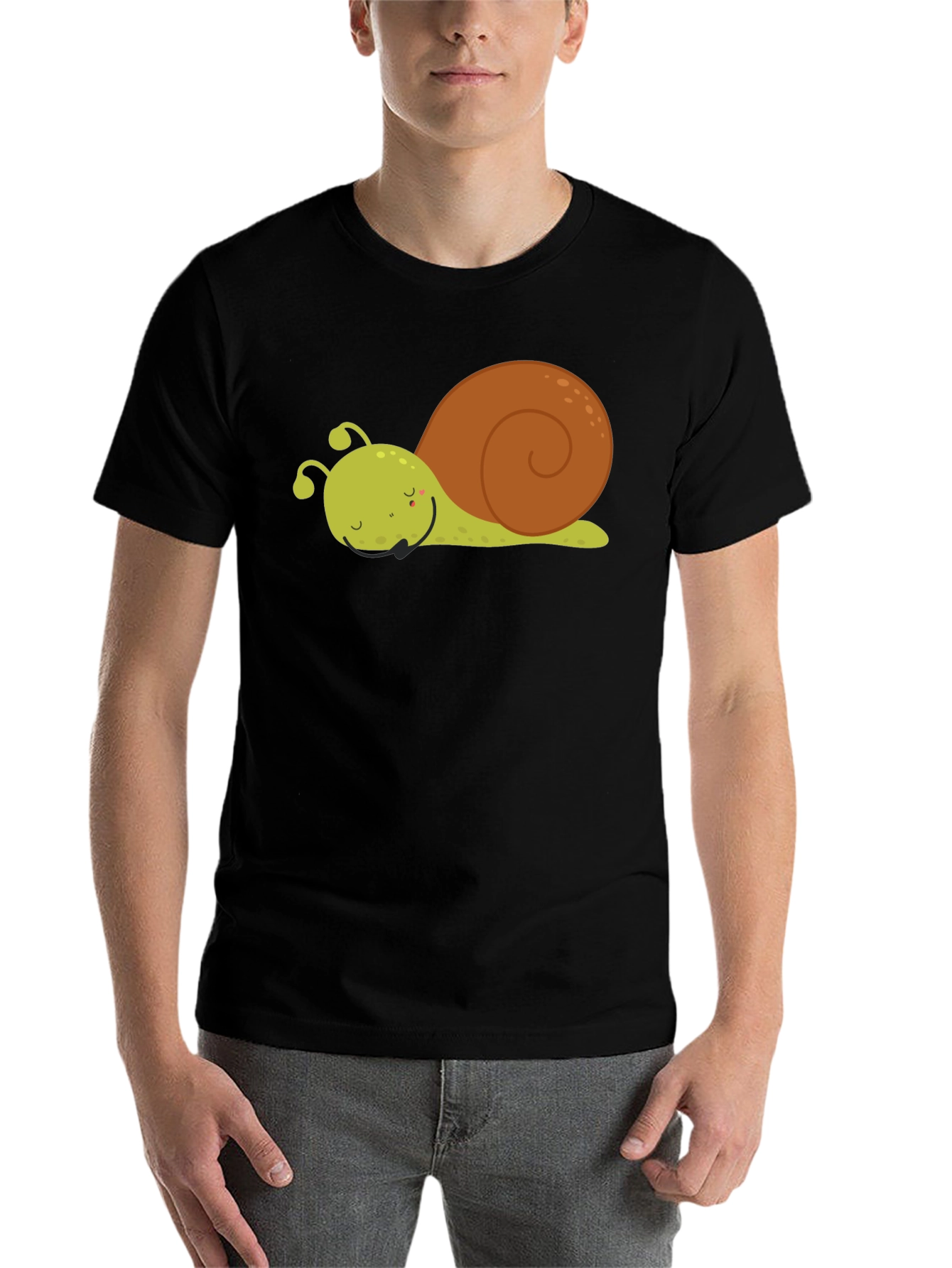 Black Cute Cartoon Snail Graphic Tee - Unisex Black T-Shirt view 7