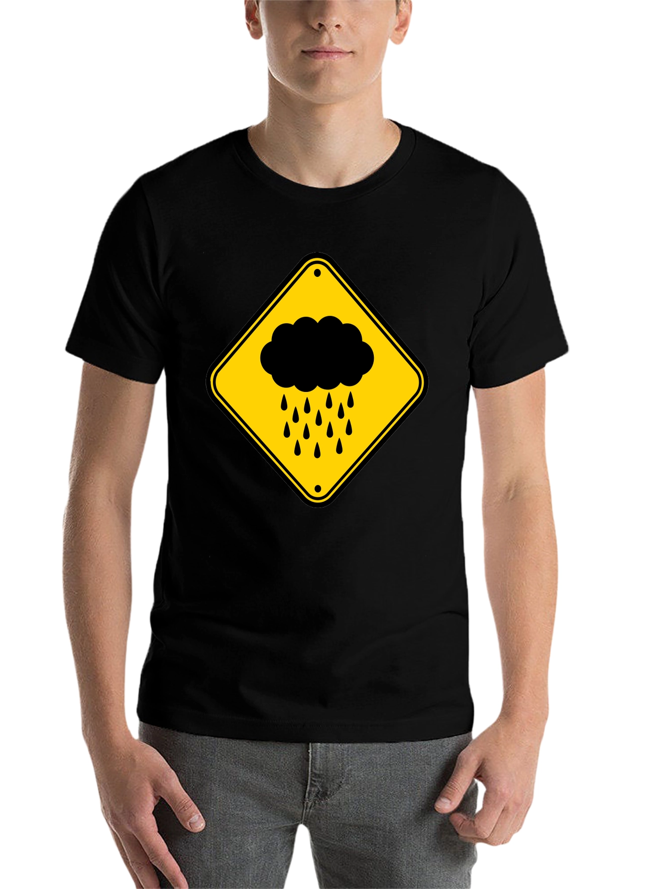 Black Rainy Day Warning T-Shirt - Black Cotton Tee view 7