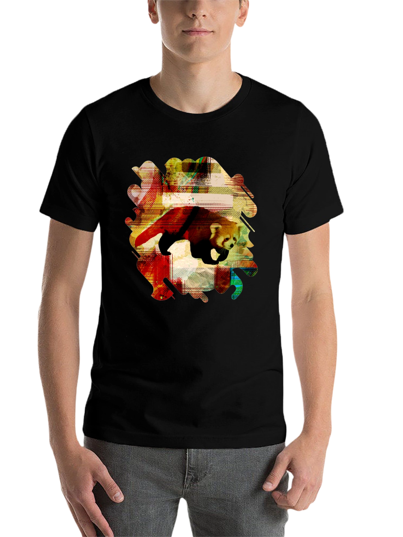 Black Red Panda Graphic Tee - Unique Abstract Design view 7