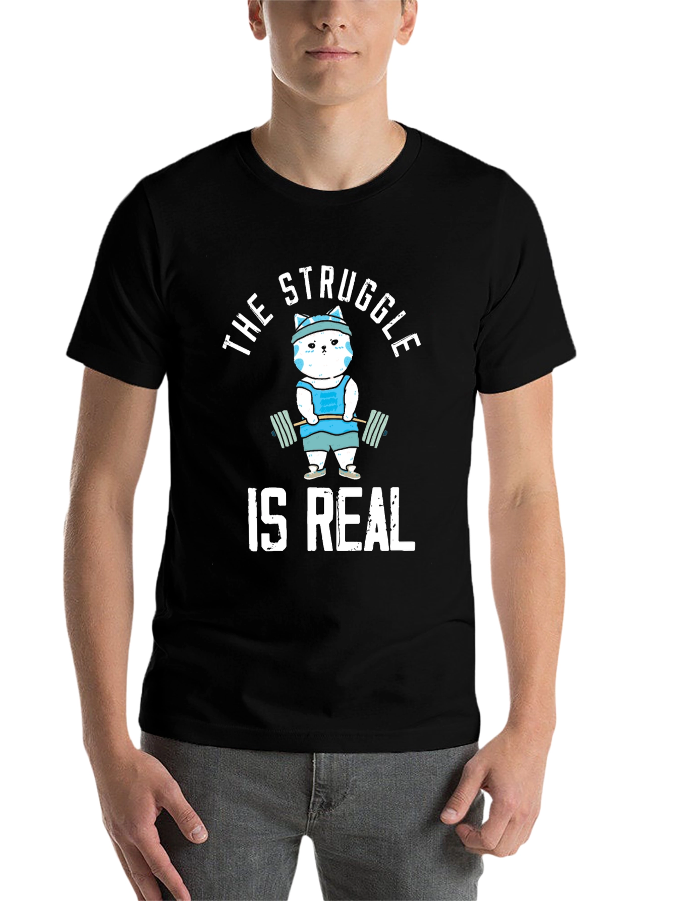 Funny Workout Cat T-Shirt - The Struggle Is Real Tee - 7