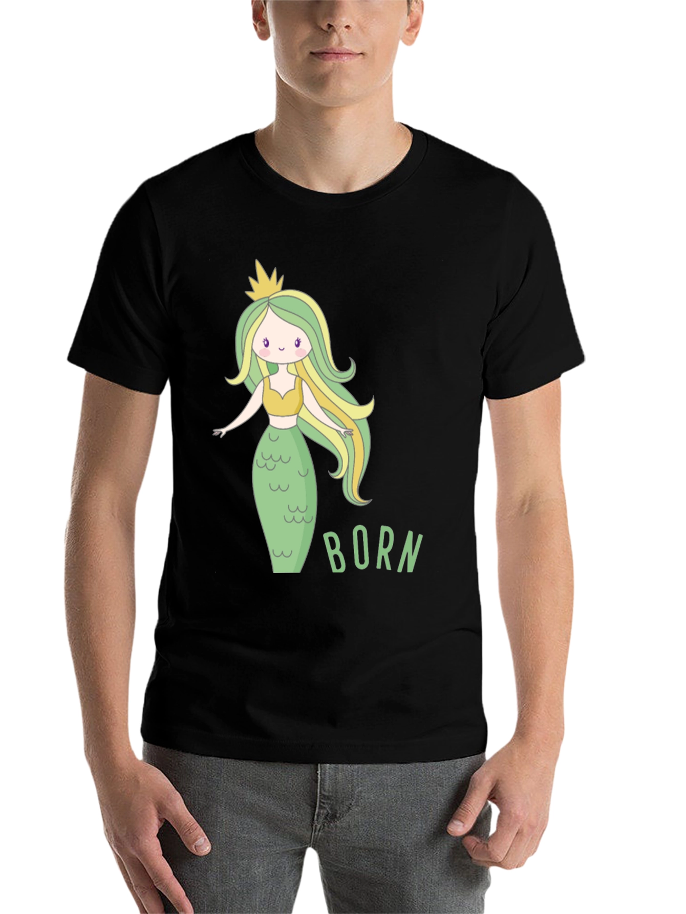 Black Mermaid Born T-Shirt - Cute Cartoon Graphic Tee view 7