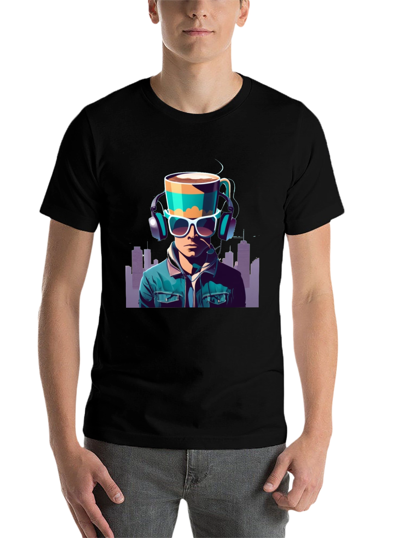 Black Coffee Headphone Man Graphic Tee view 7