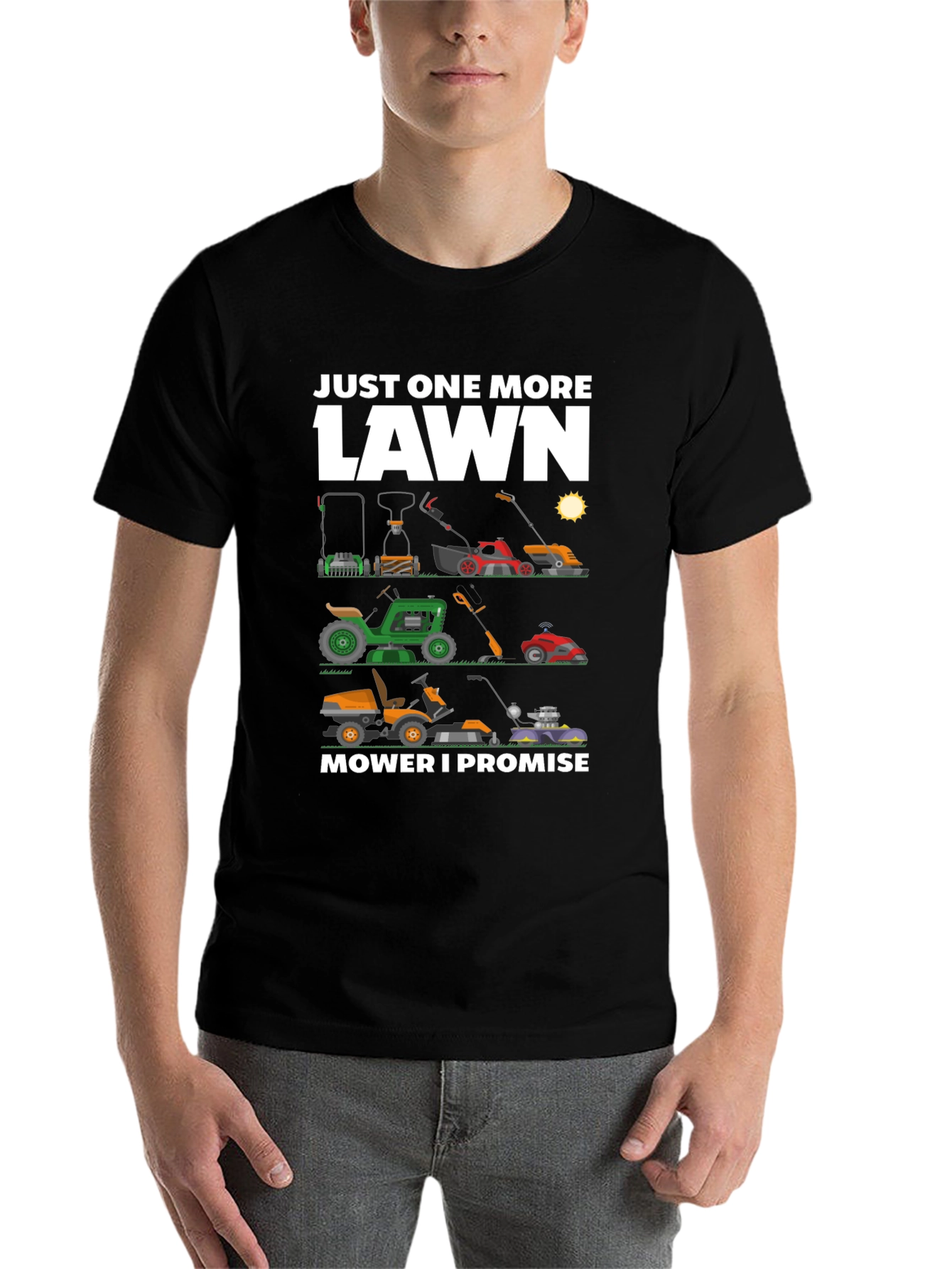 Black Just One More Lawn Mower T-Shirt view 7