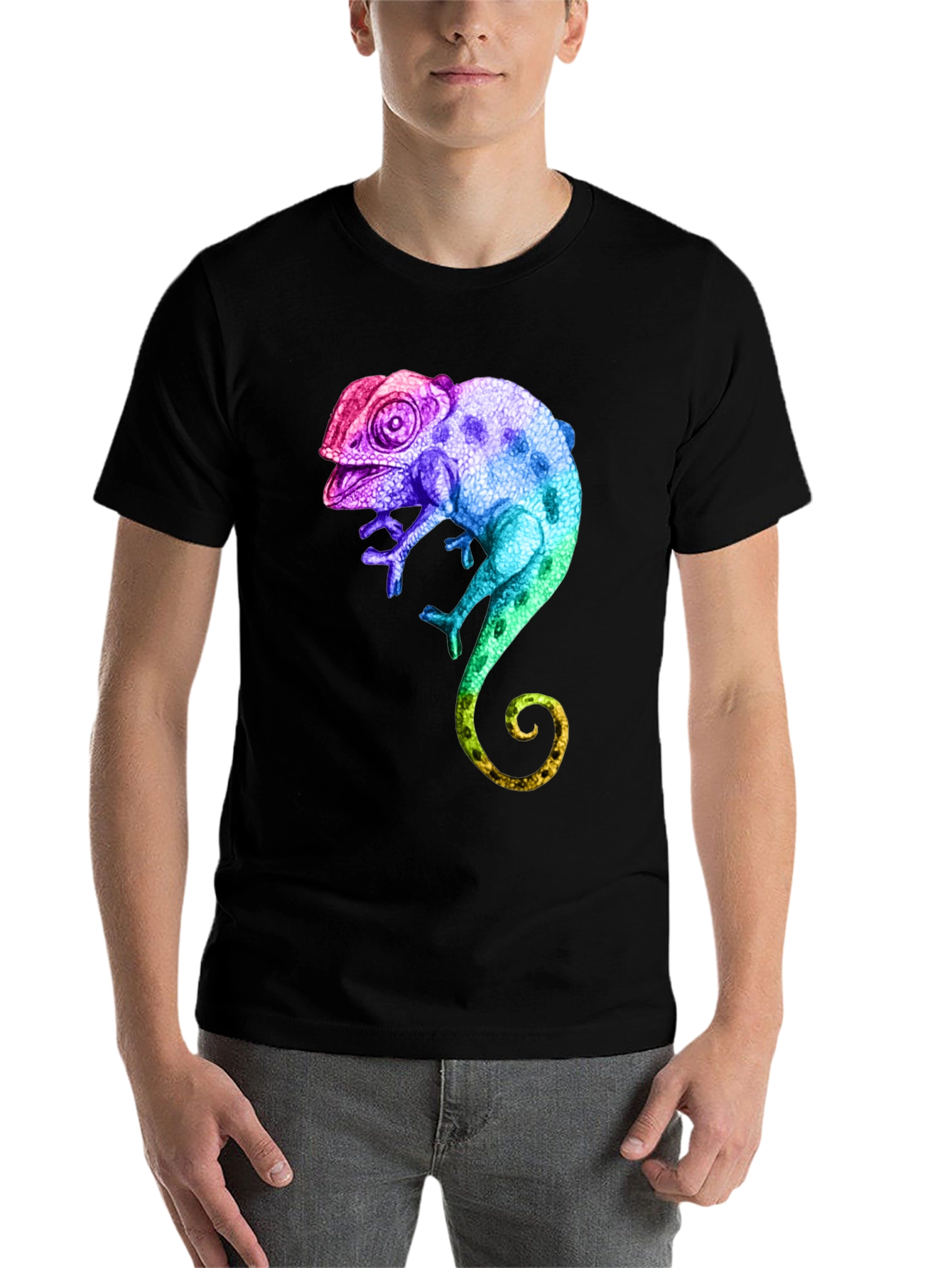 Black Rainbow Chameleon Graphic T-Shirt view 7