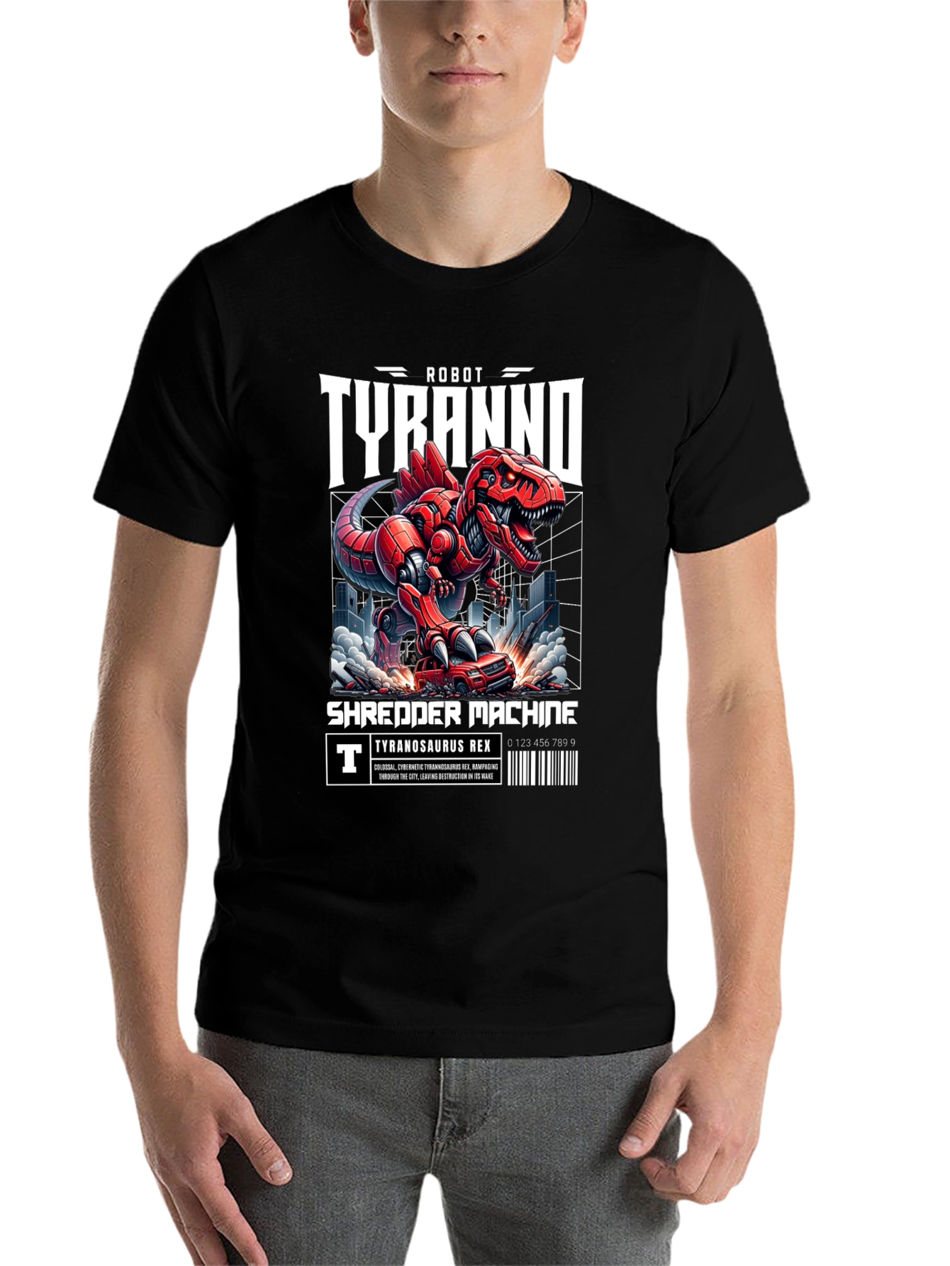 Black Robot Tyranno Shredder Machine T-Shirt view 7