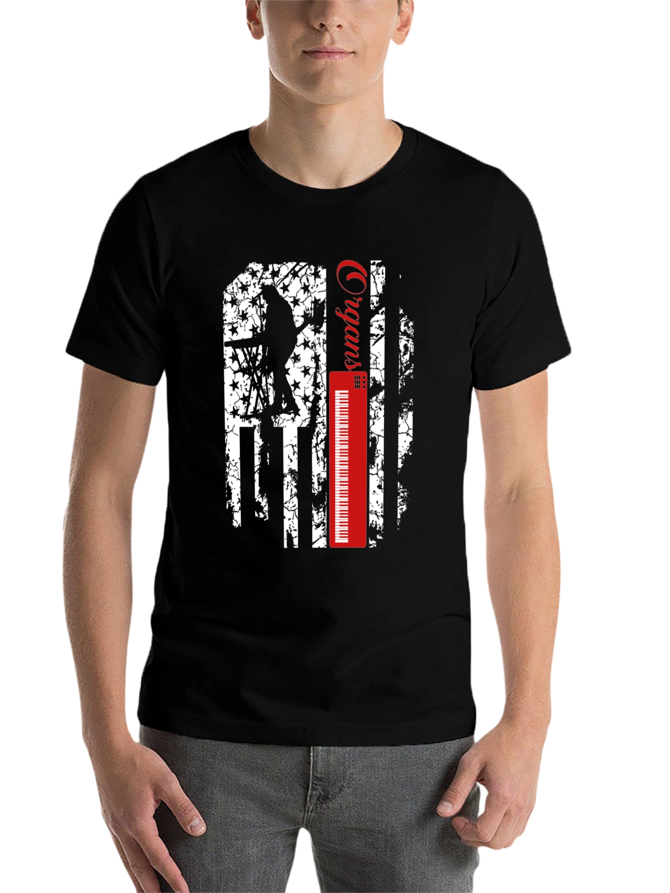 Black Musical Patriot Tee: Organs American Flag Design view 7