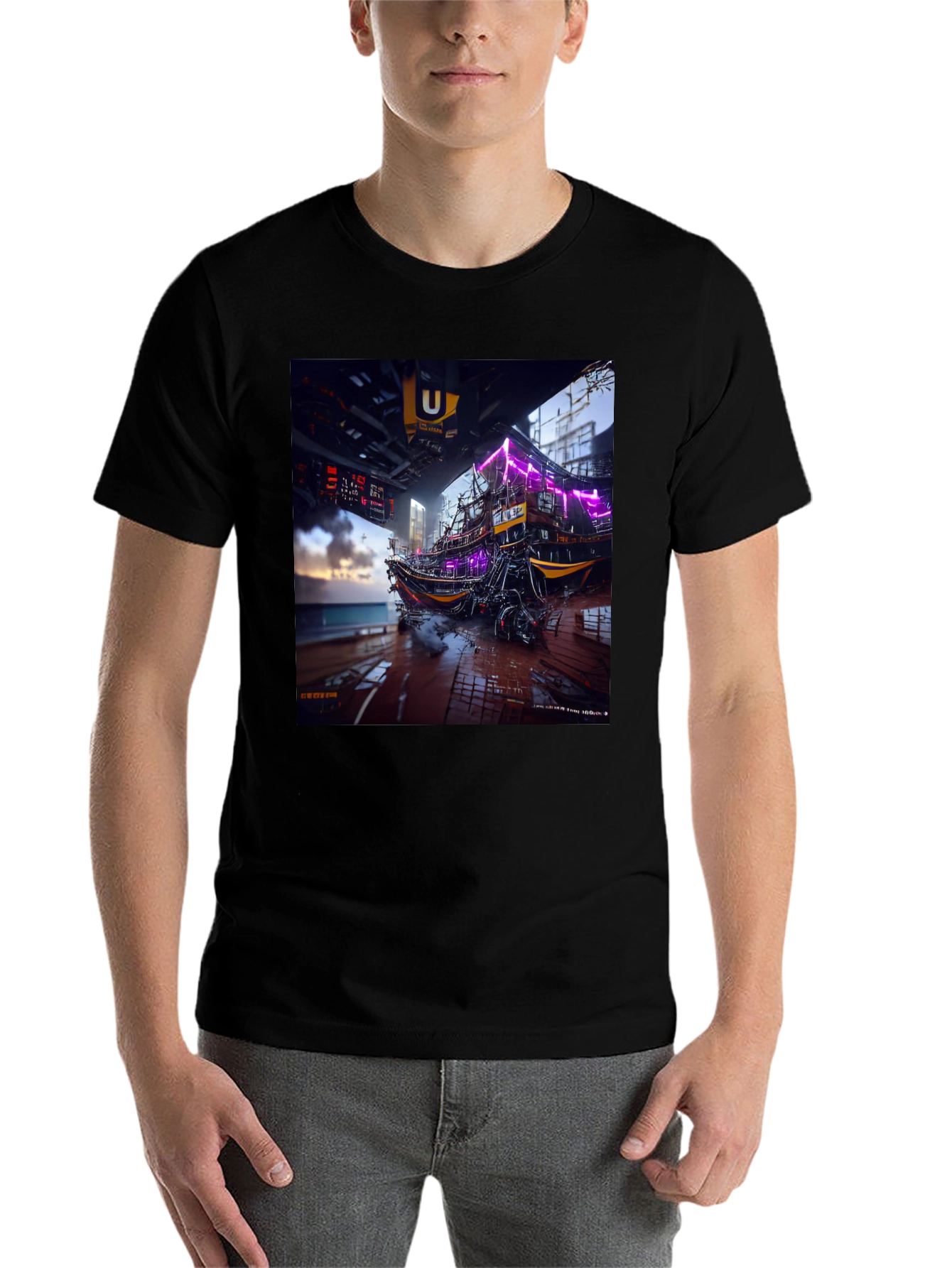 Black Cyberpunk Boat T-Shirt view 7