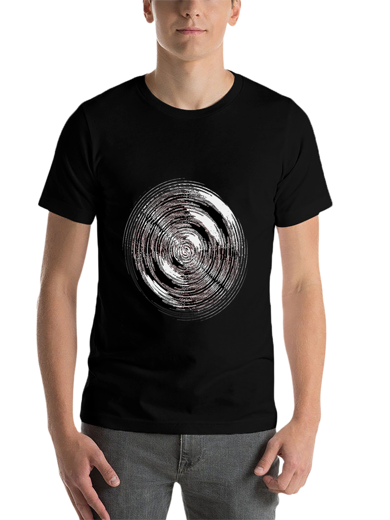 Abstract Circle Graphic Tee - Casual Black T-Shirt - 7