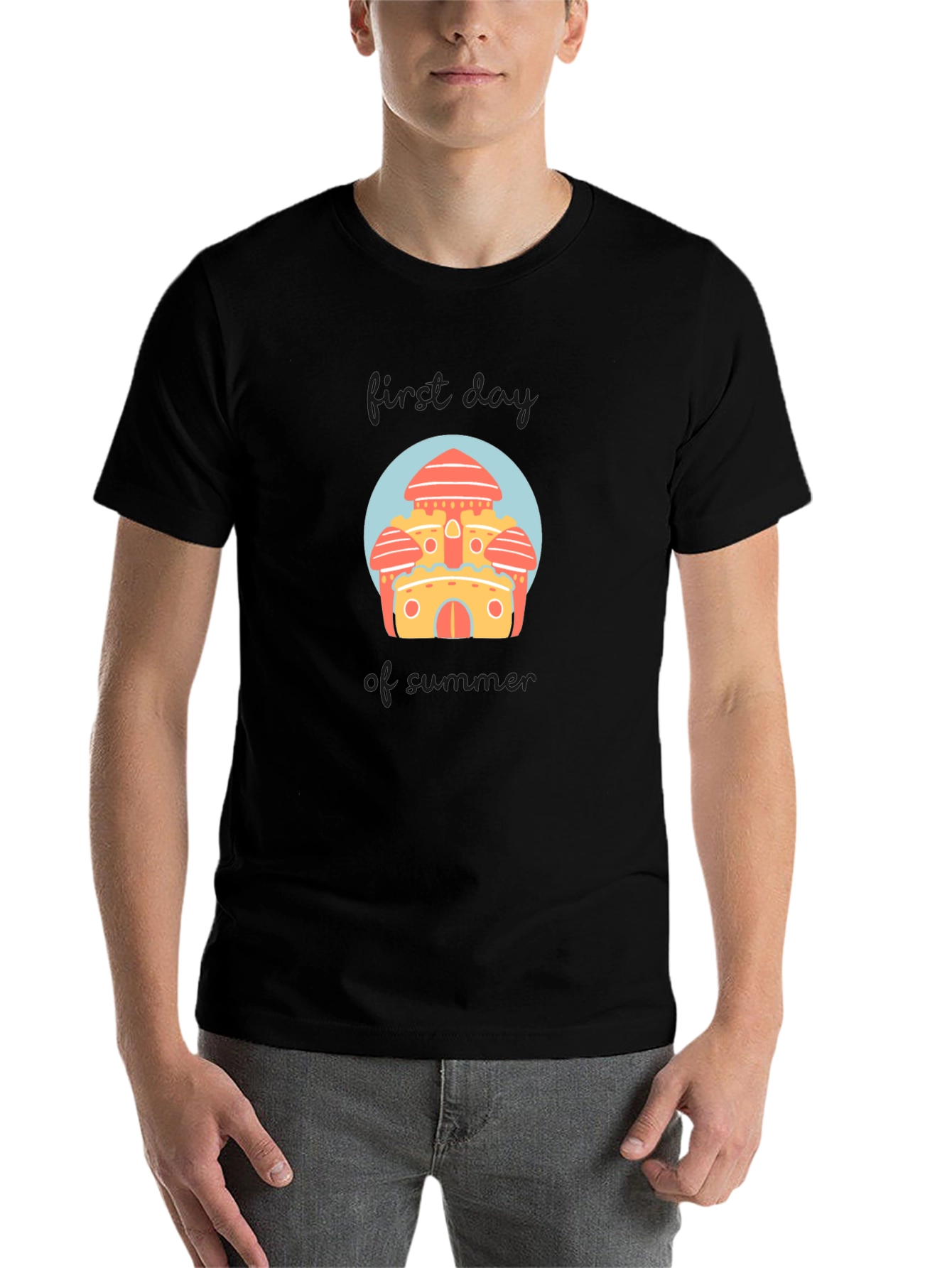 Black Black T-Shirt with Cartoon Castle Graphic view 7