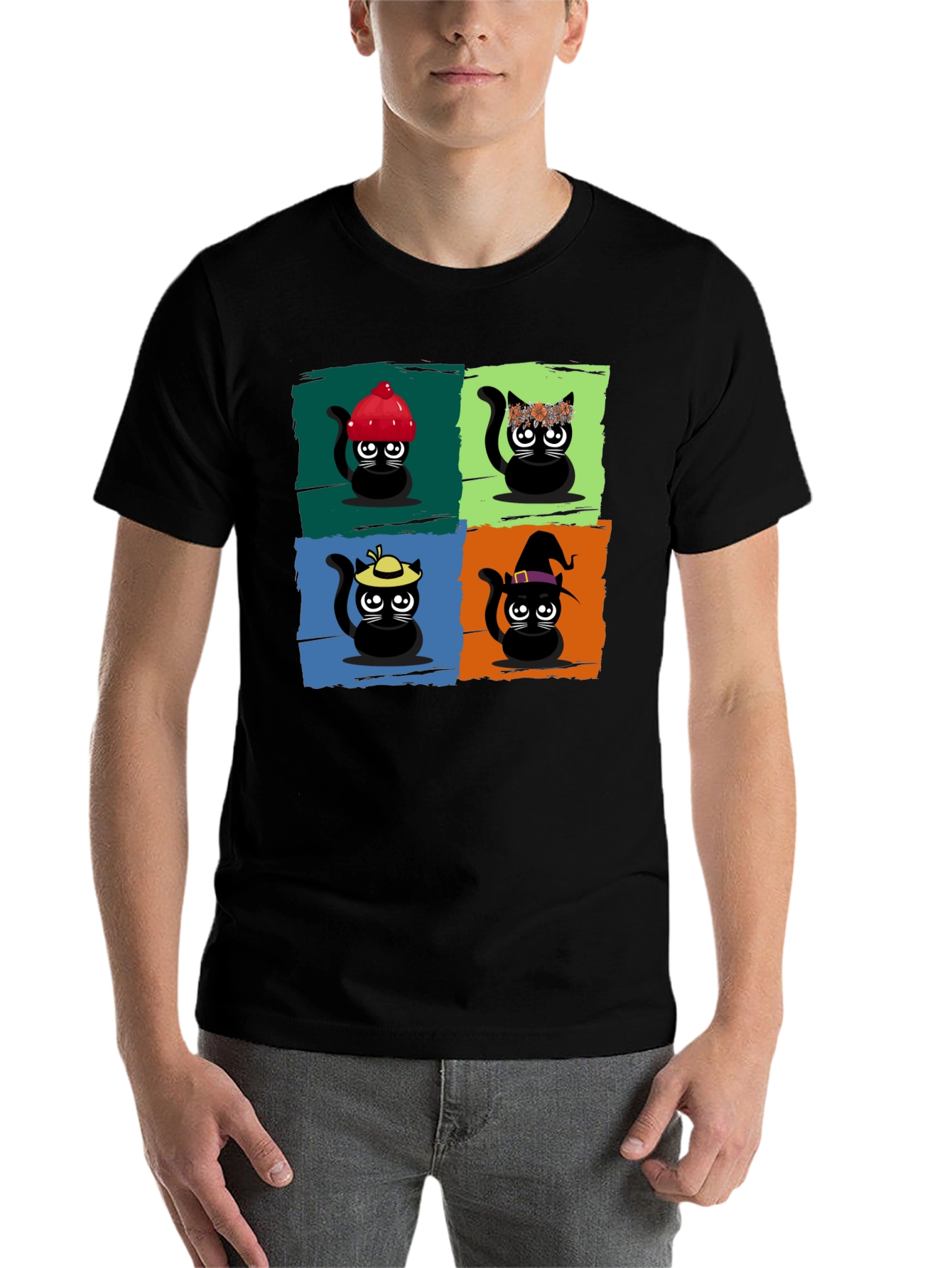 Black Cartoon Cats Black T-Shirt view 7