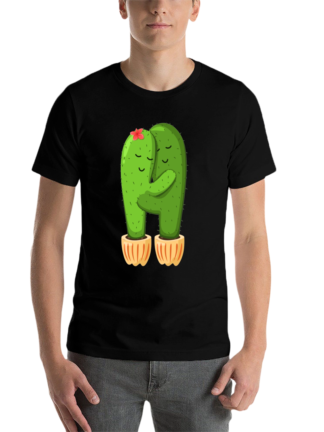 Black Cactus Hug T-Shirt - Cute and Comfy! view 7