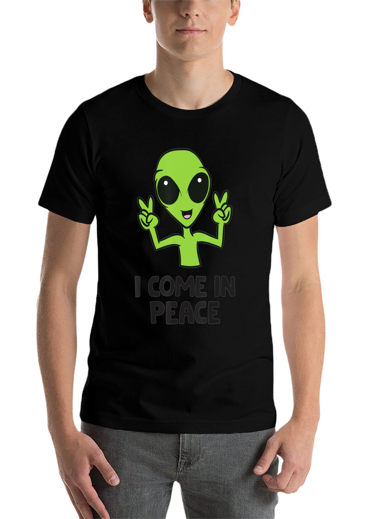 Black I Come In Peace Alien Graphic T-Shirt view 7