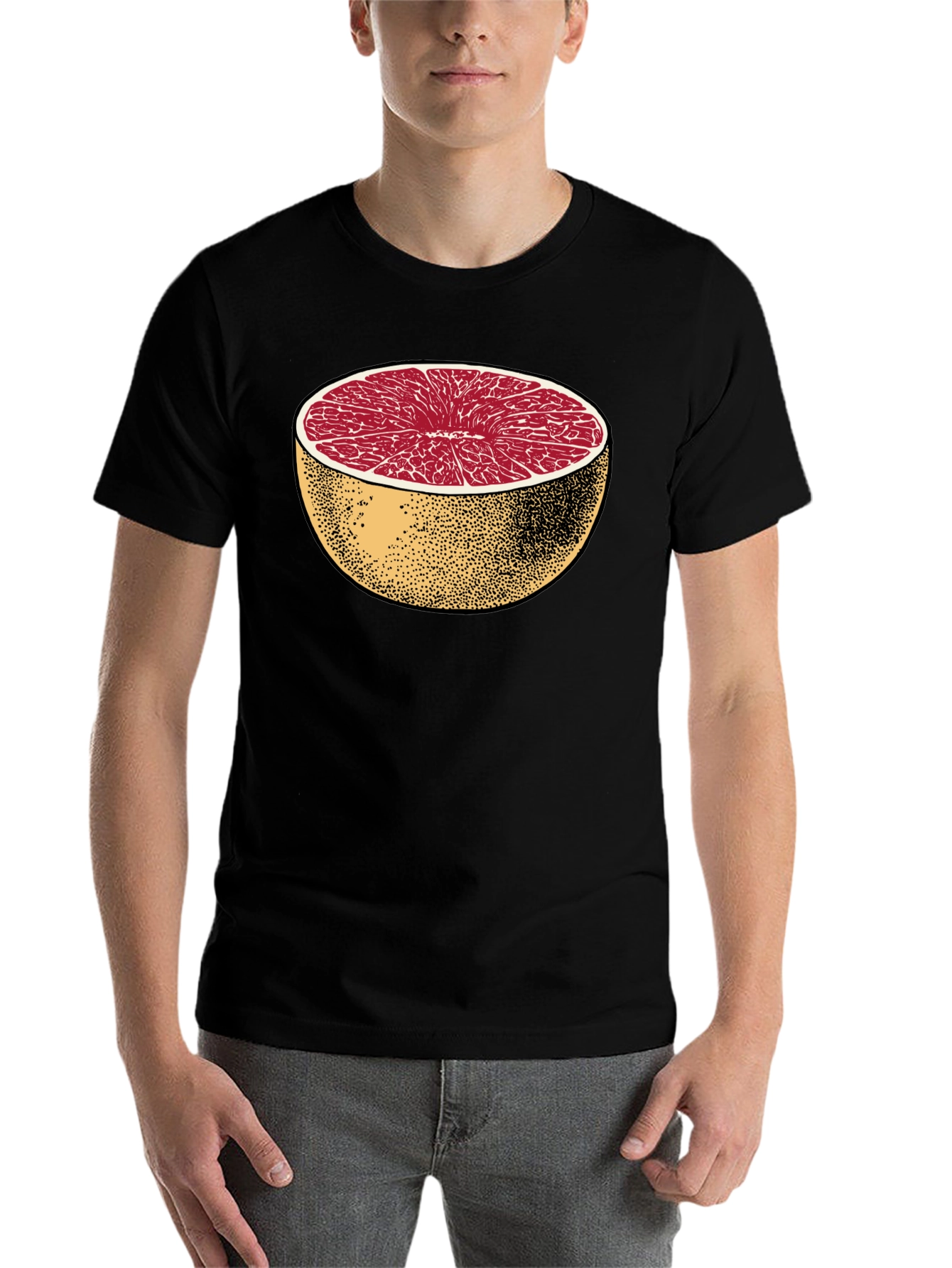 Black Half Grapefruit Graphic Tee - Stylish Fruit Design Shirt view 7