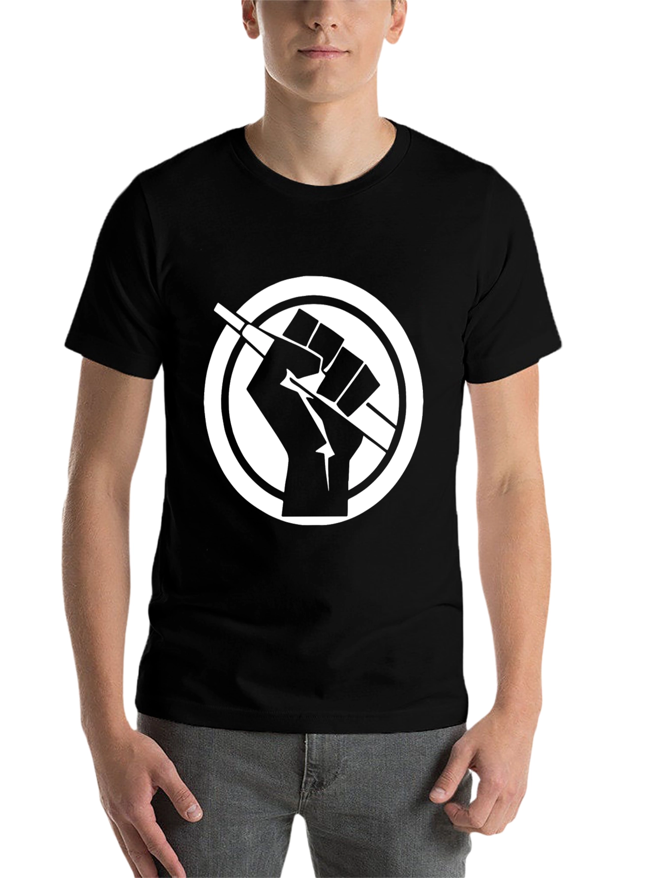 Black Symbolic Graphic Tee - Fist Breaking Stick view 7