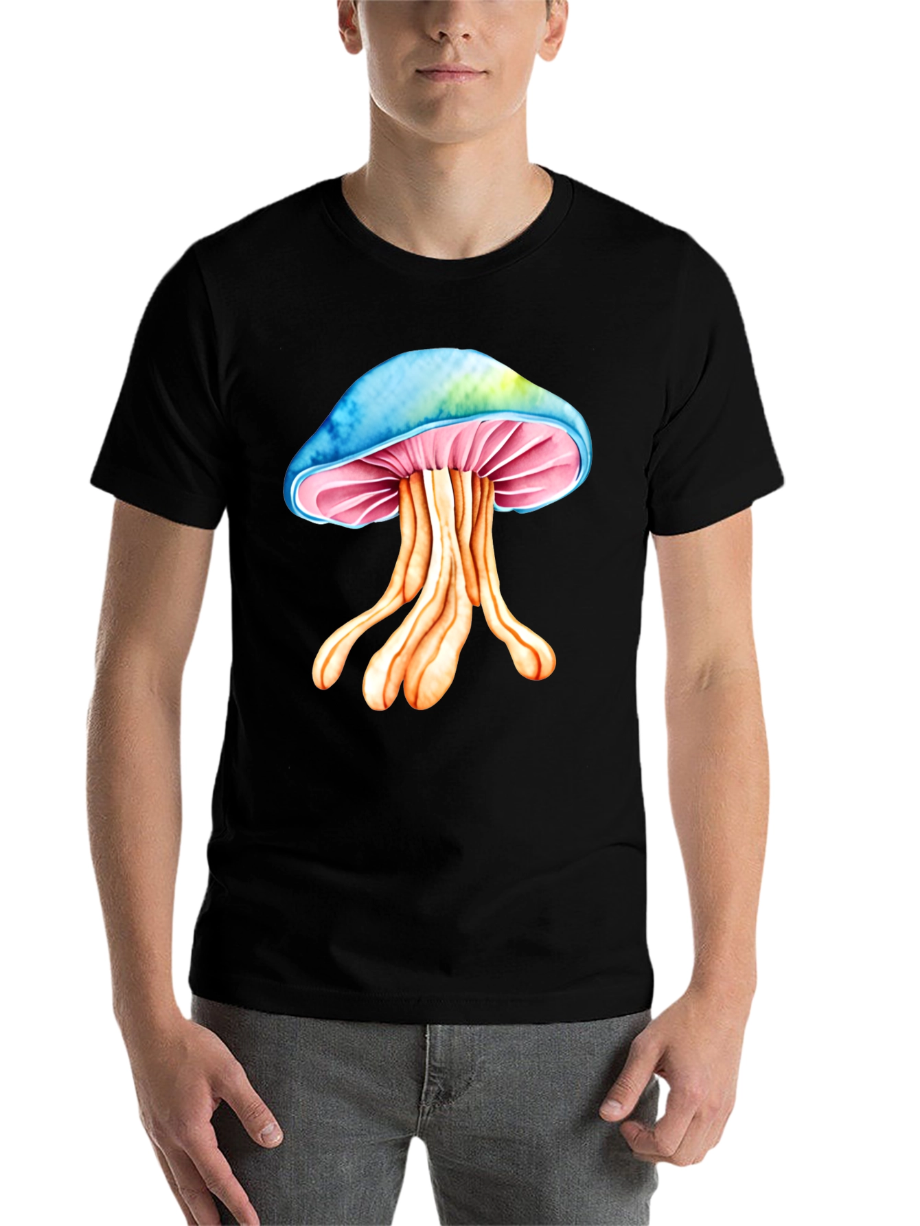 Black Psychedelic Mushroom Graphic Tee - Unique Design! view 7