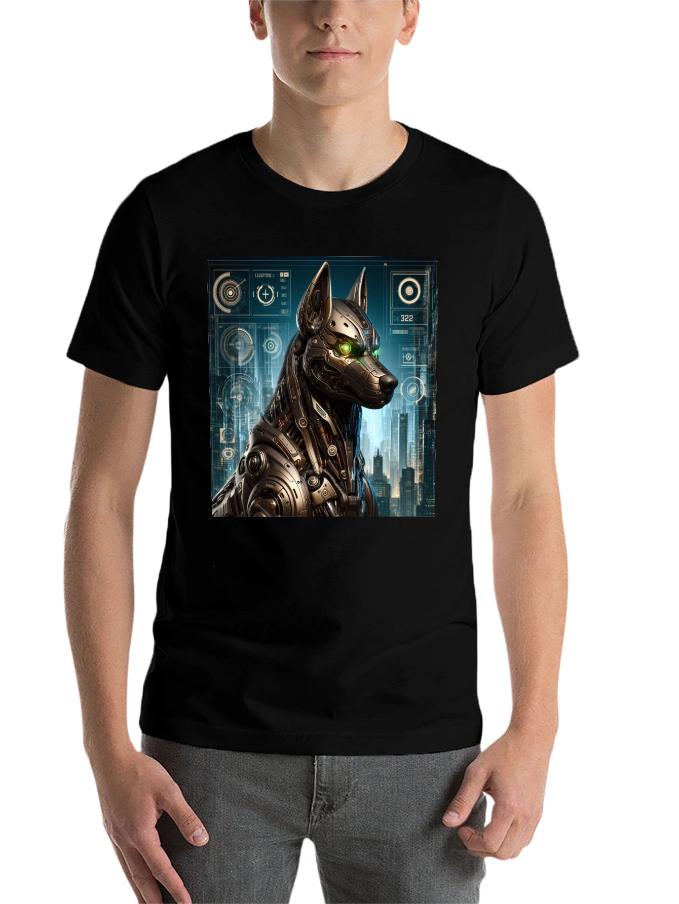 Black Cyberpunk Robot Dog Graphic T-Shirt view 7