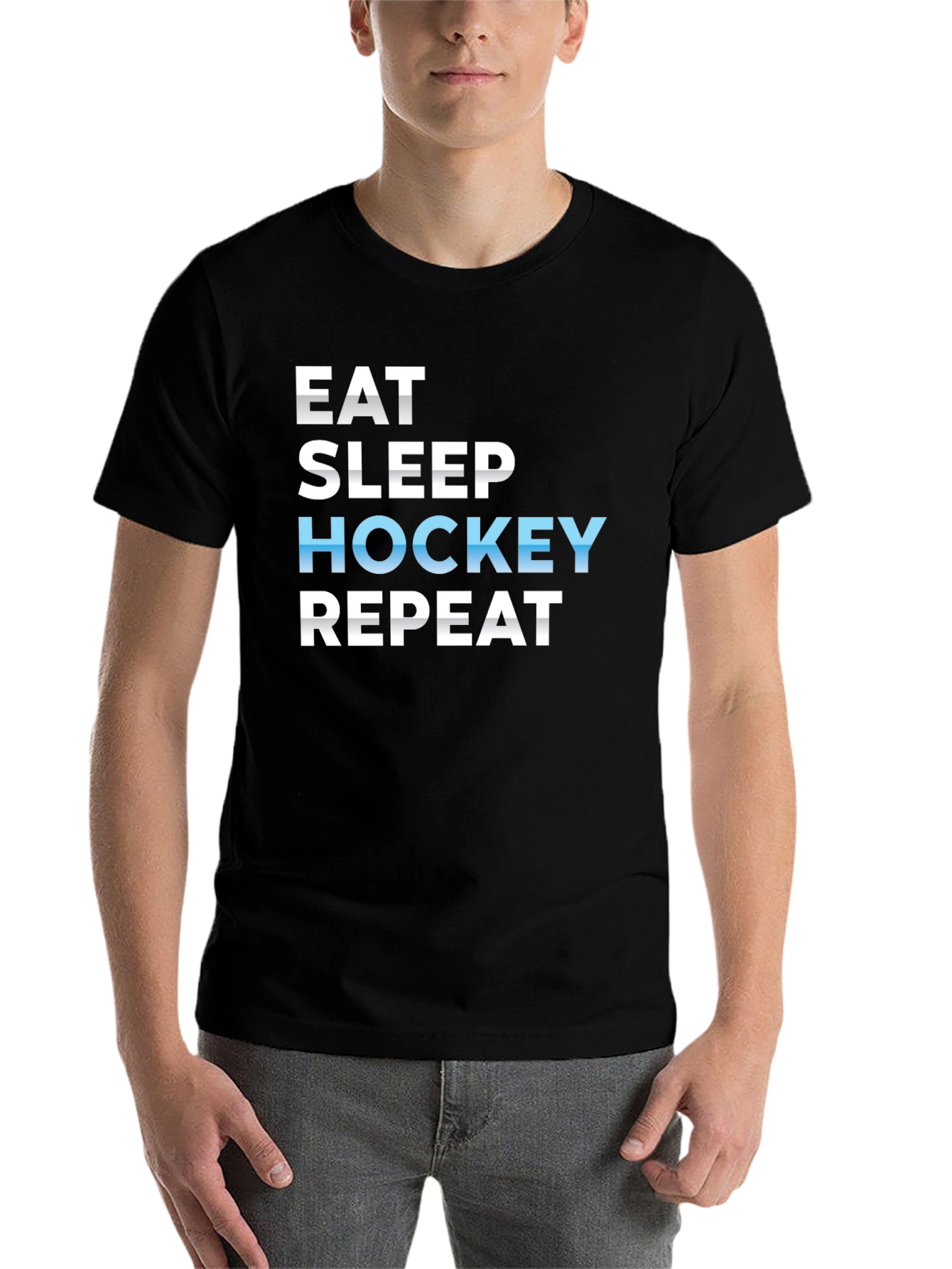 Eat Sleep Hockey Repeat Black T-Shirt - 7