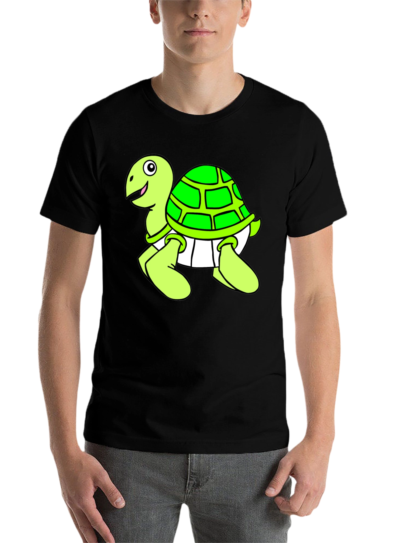 Black Cartoon Turtle Graphic Black T-Shirt view 7