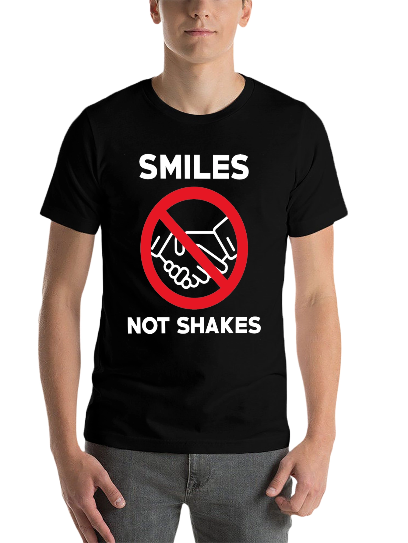 Black Smiles Not Shakes Graphic Tee - Anti-Handshake T-Shirt view 7
