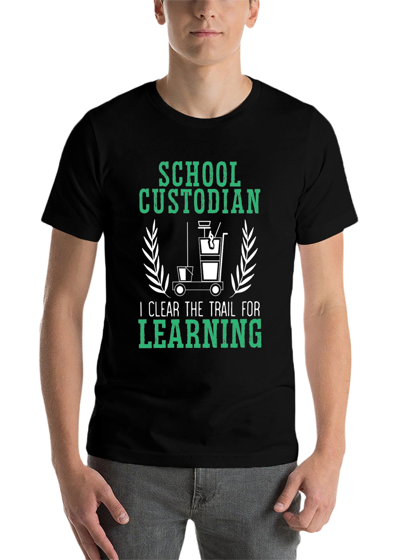 Black School Custodian T-Shirt: Clear the Trail for Learning view 7
