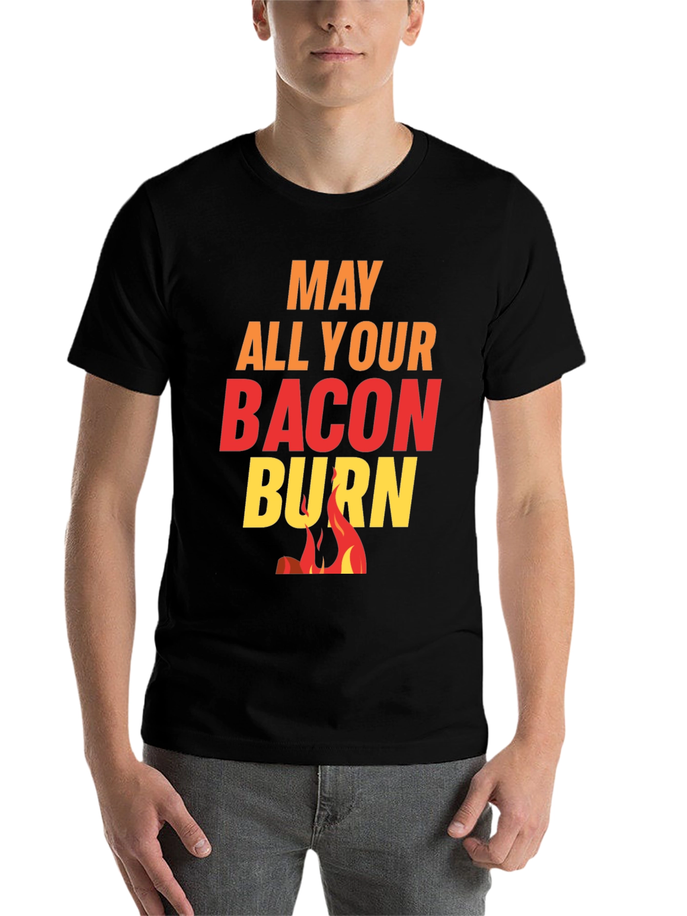 Black May All Your Bacon Burn Novelty Graphic Tee view 7