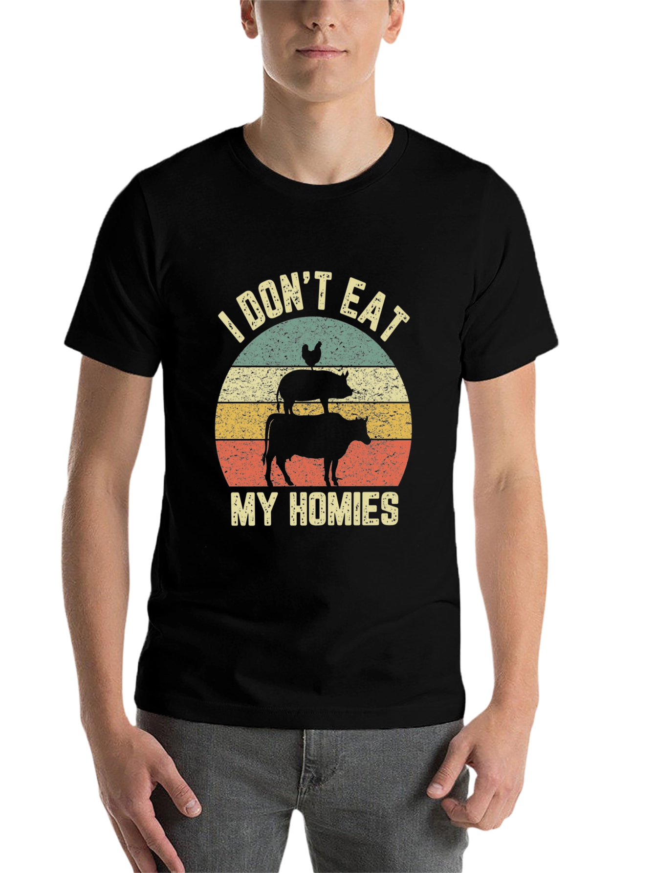Black Vegan T-Shirt - "I Don't Eat My Homies" Animal Lover Tee view 7
