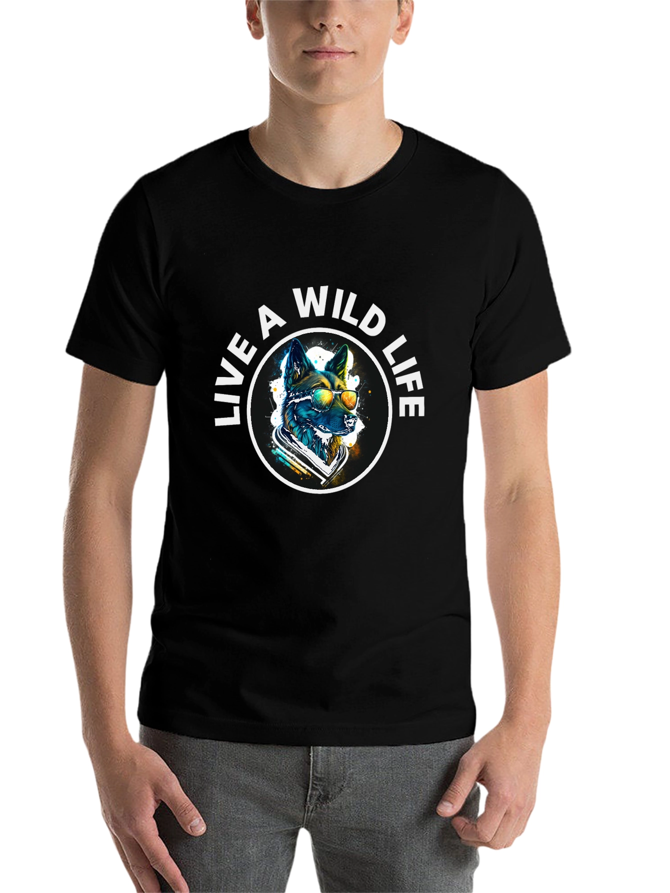 Black Live A Wild Life T-Shirt - Cool Dog Design view 7