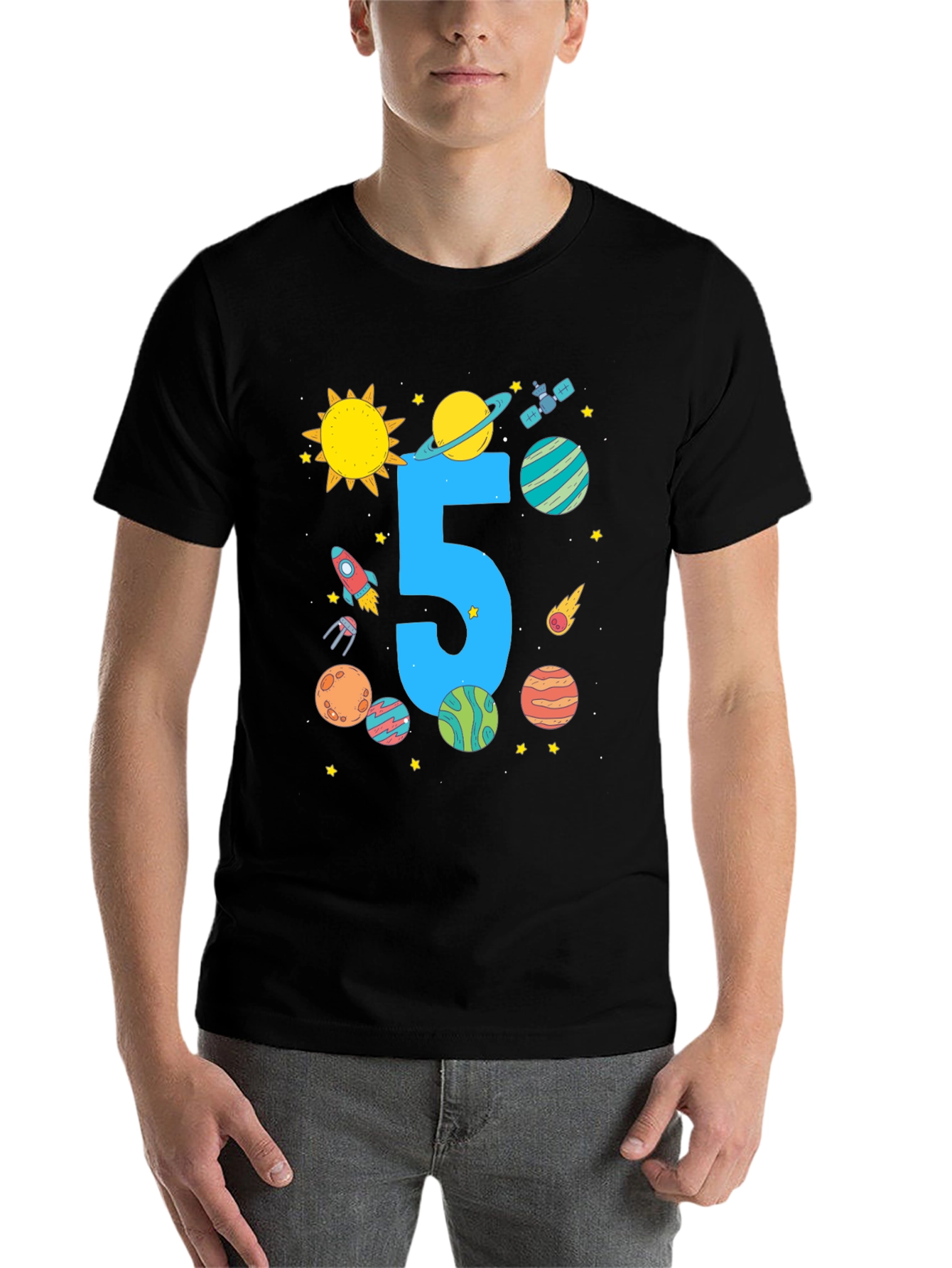Black Kids 5th Birthday Space T-Shirt view 7