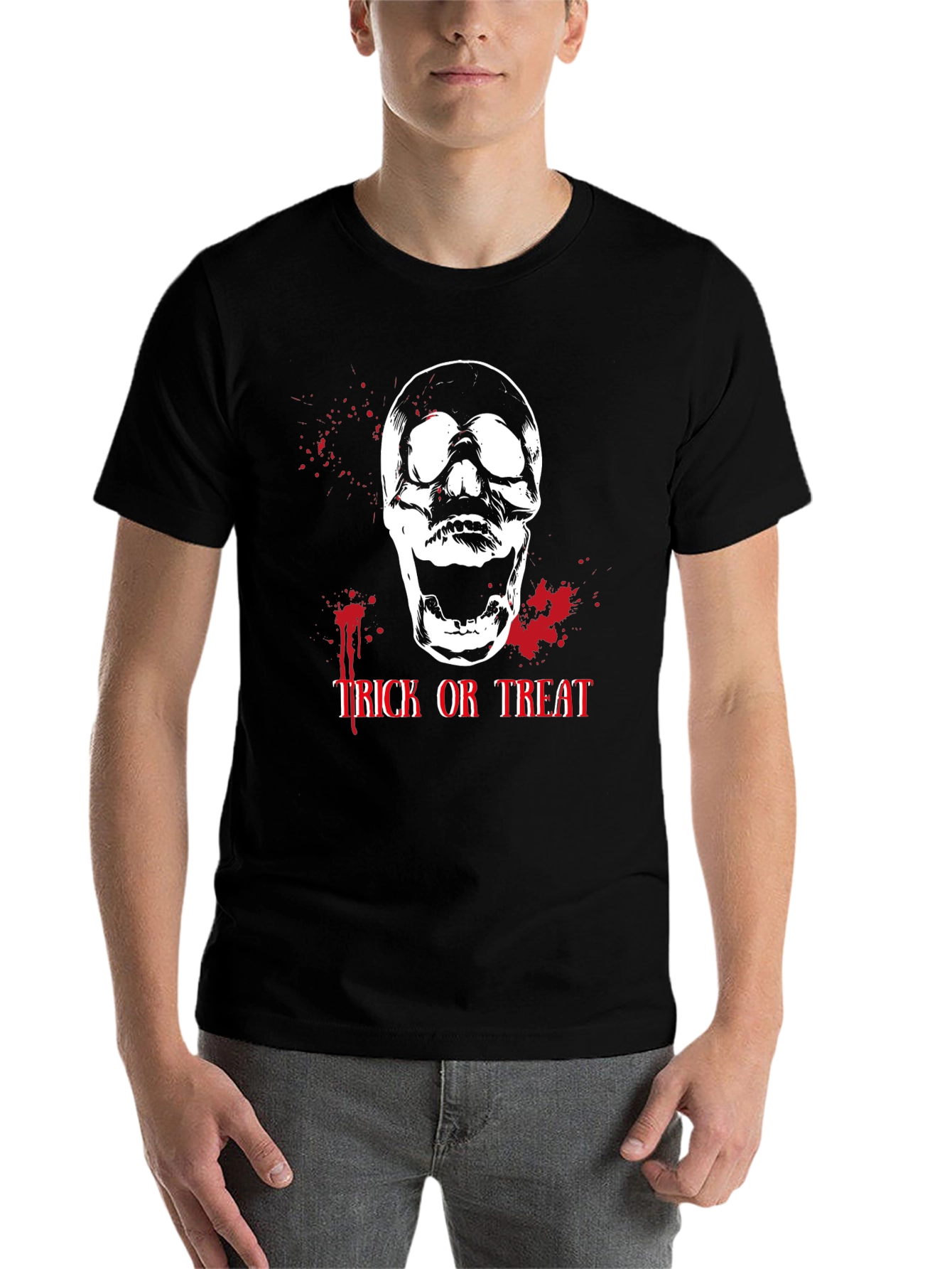 Black Halloween Skull Trick or Treat Black T-Shirt view 7